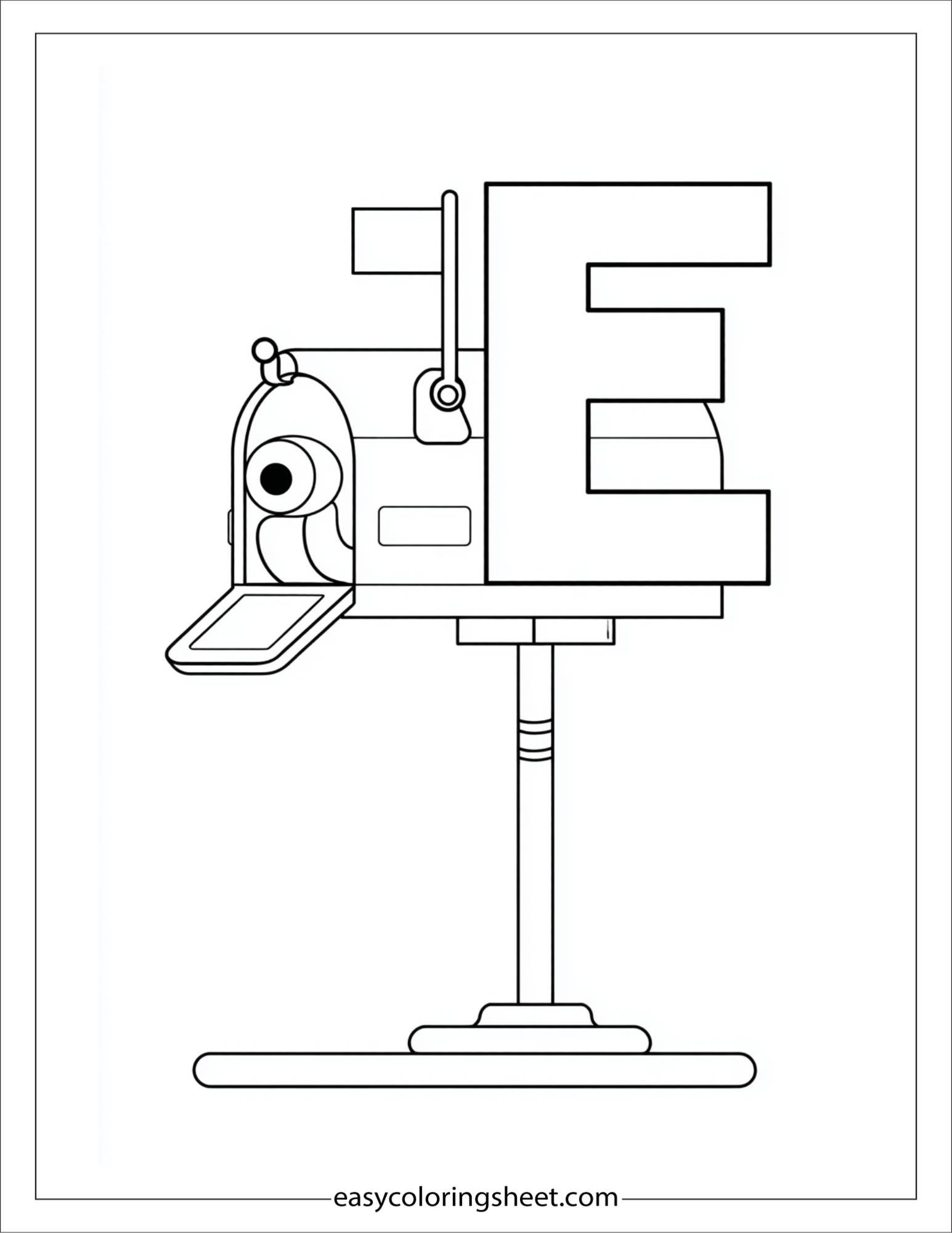 alphabet E envelope mail box coloring page