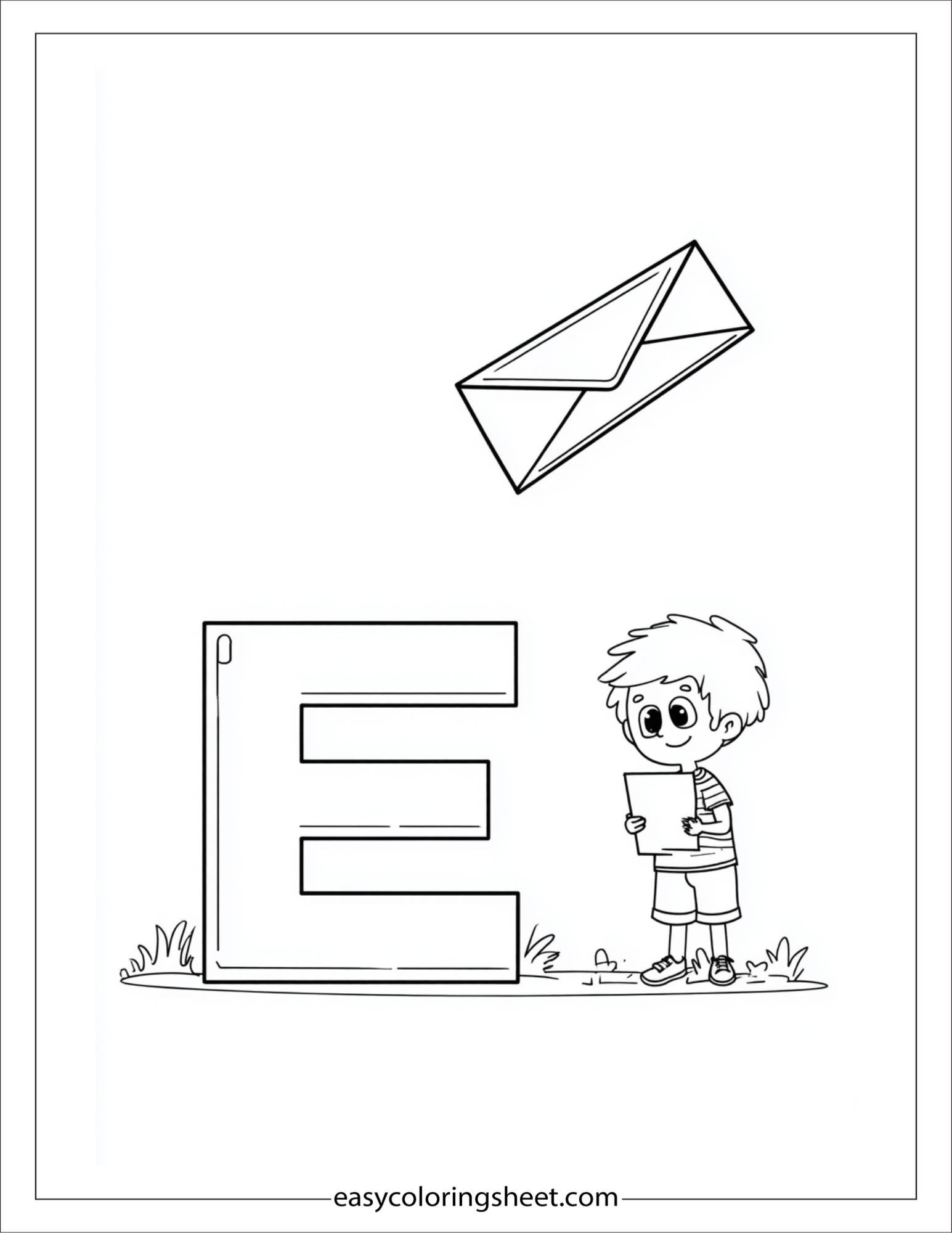 alphabet E envelope mail coloring page