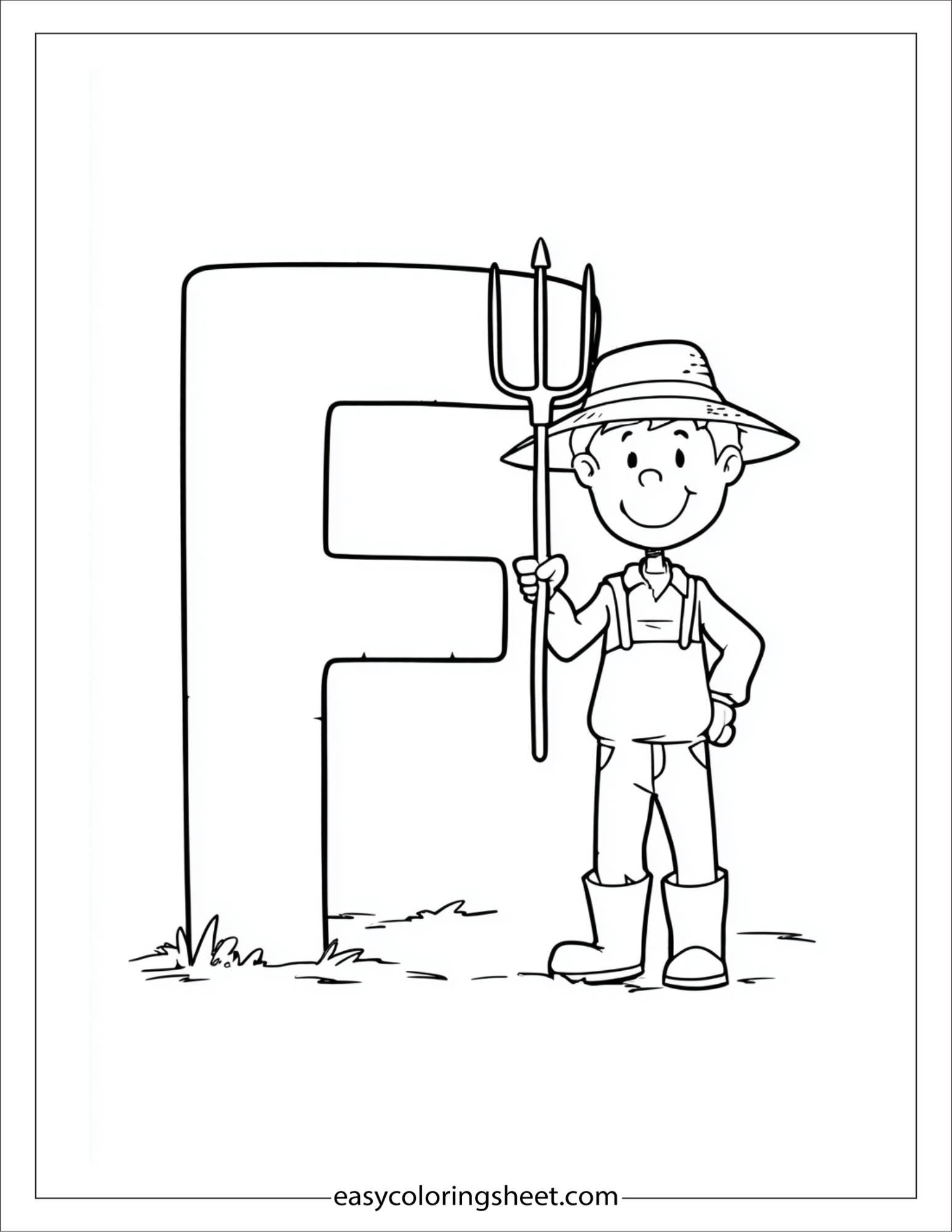 alphabet F farmer coloring page