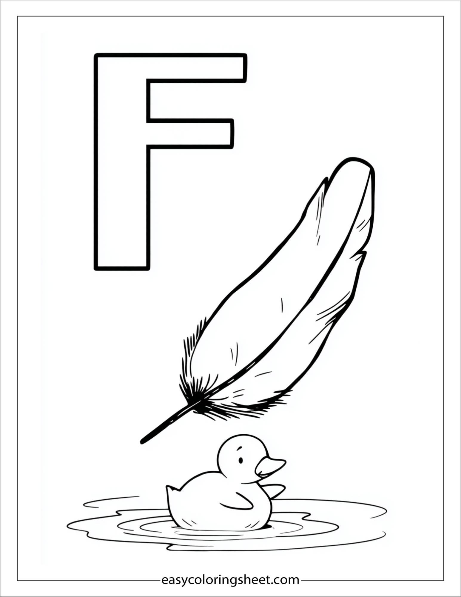 alphabet F feather falling coloring page