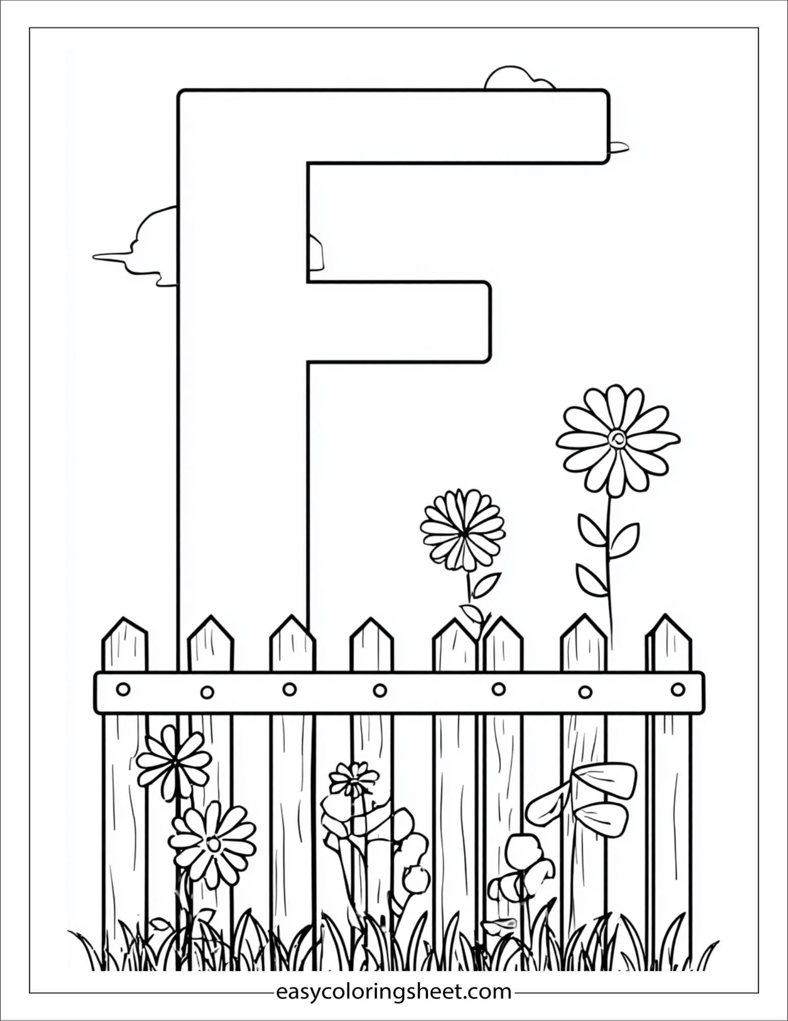 alphabet F fence coloring page