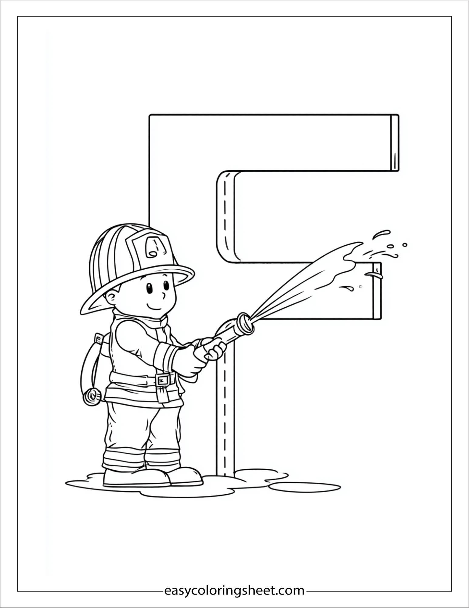 alphabet F firefighter coloring page