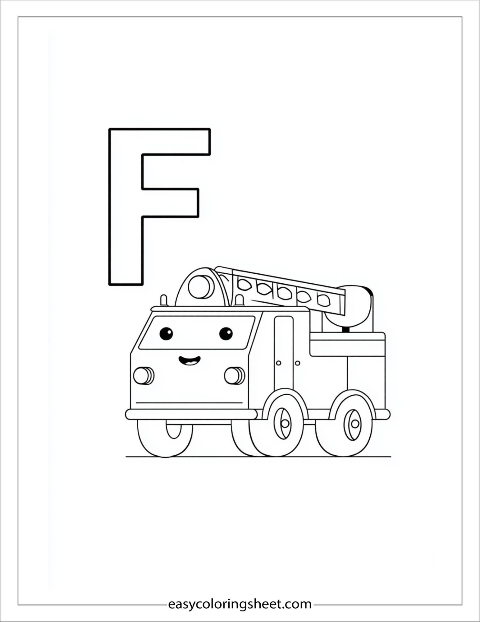 alphabet F firetruck coloring page