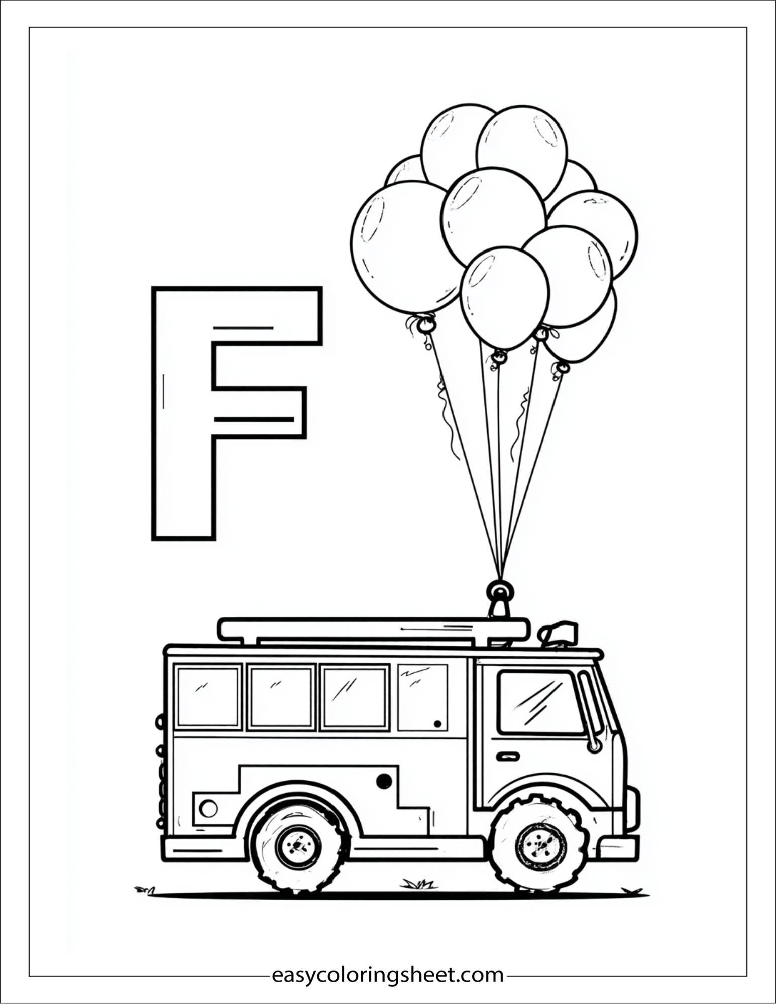 alphabet F firetruck parade coloring page