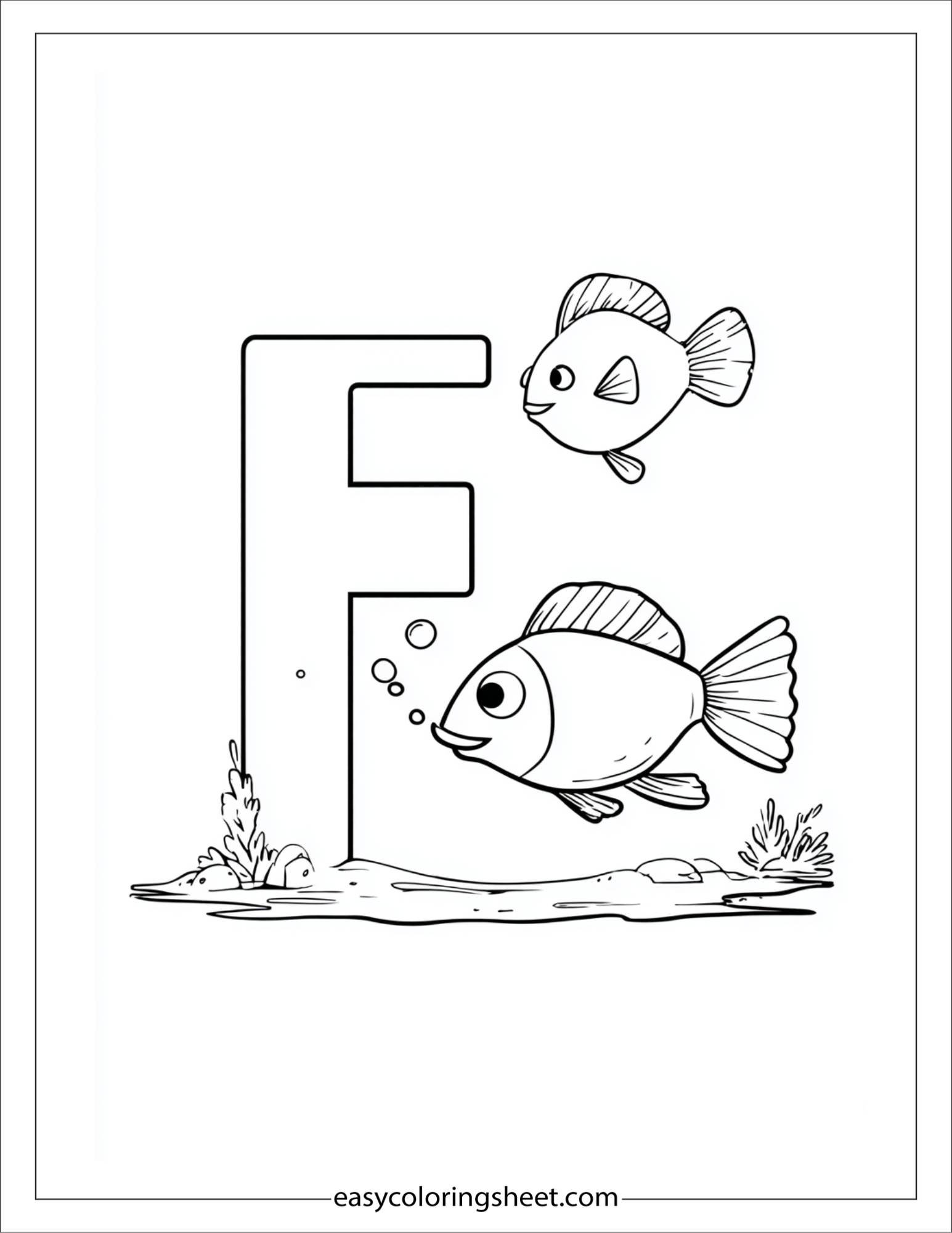 alphabet F fish coloring page