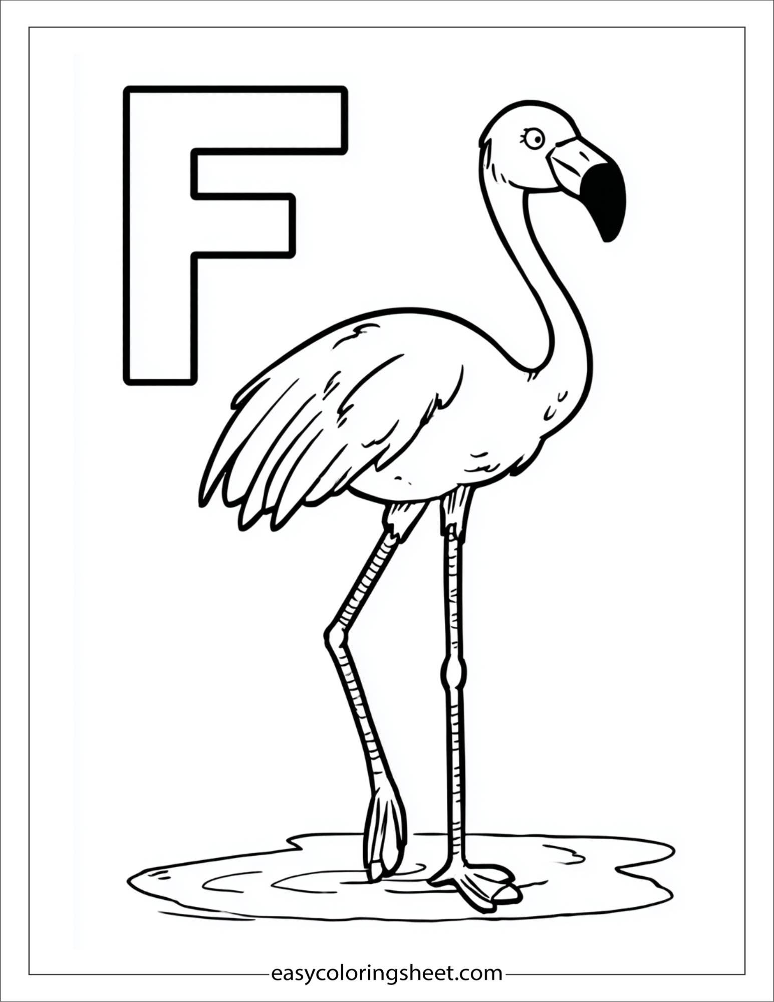alphabet F flamingo coloring page