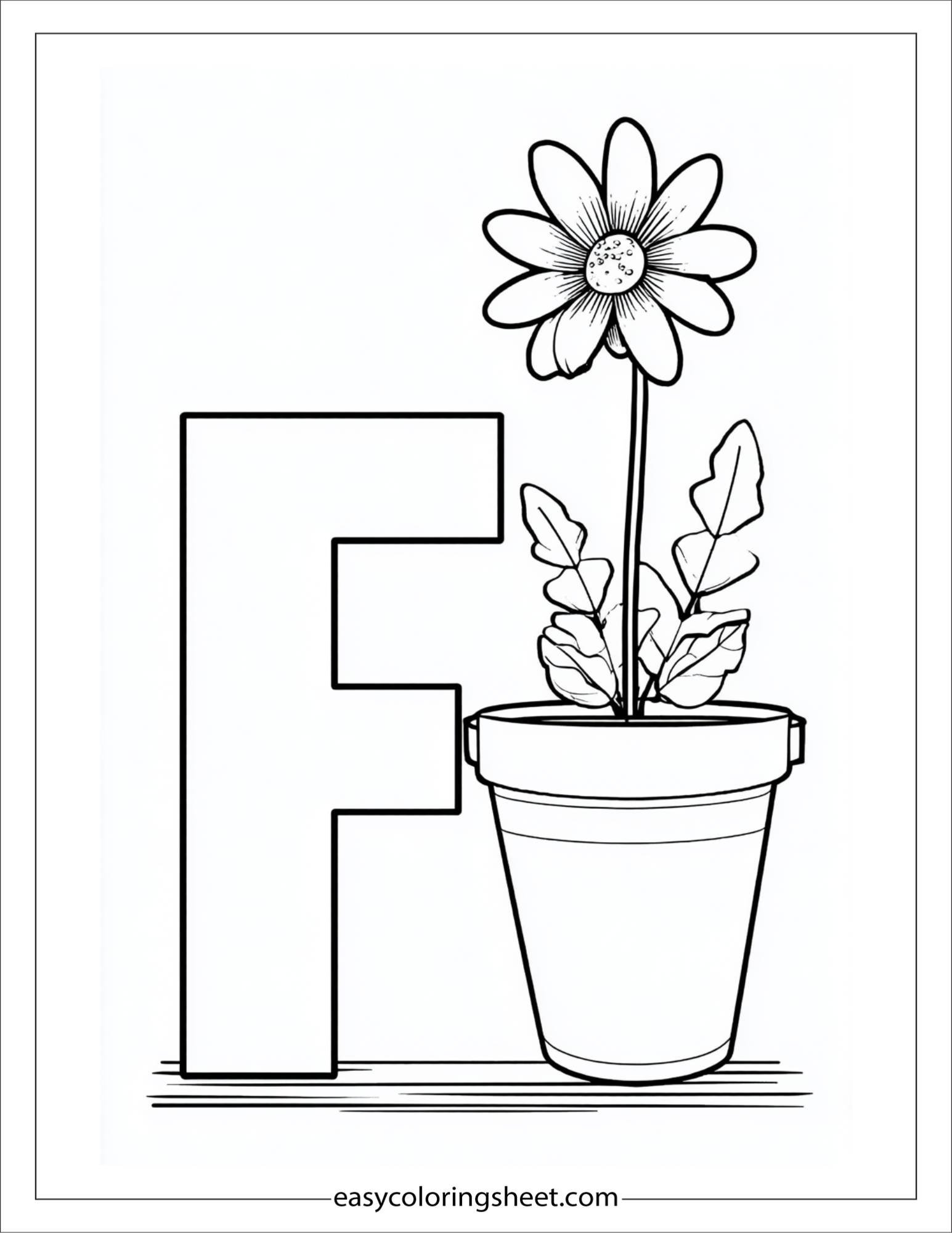 alphabet F flower pot coloring page