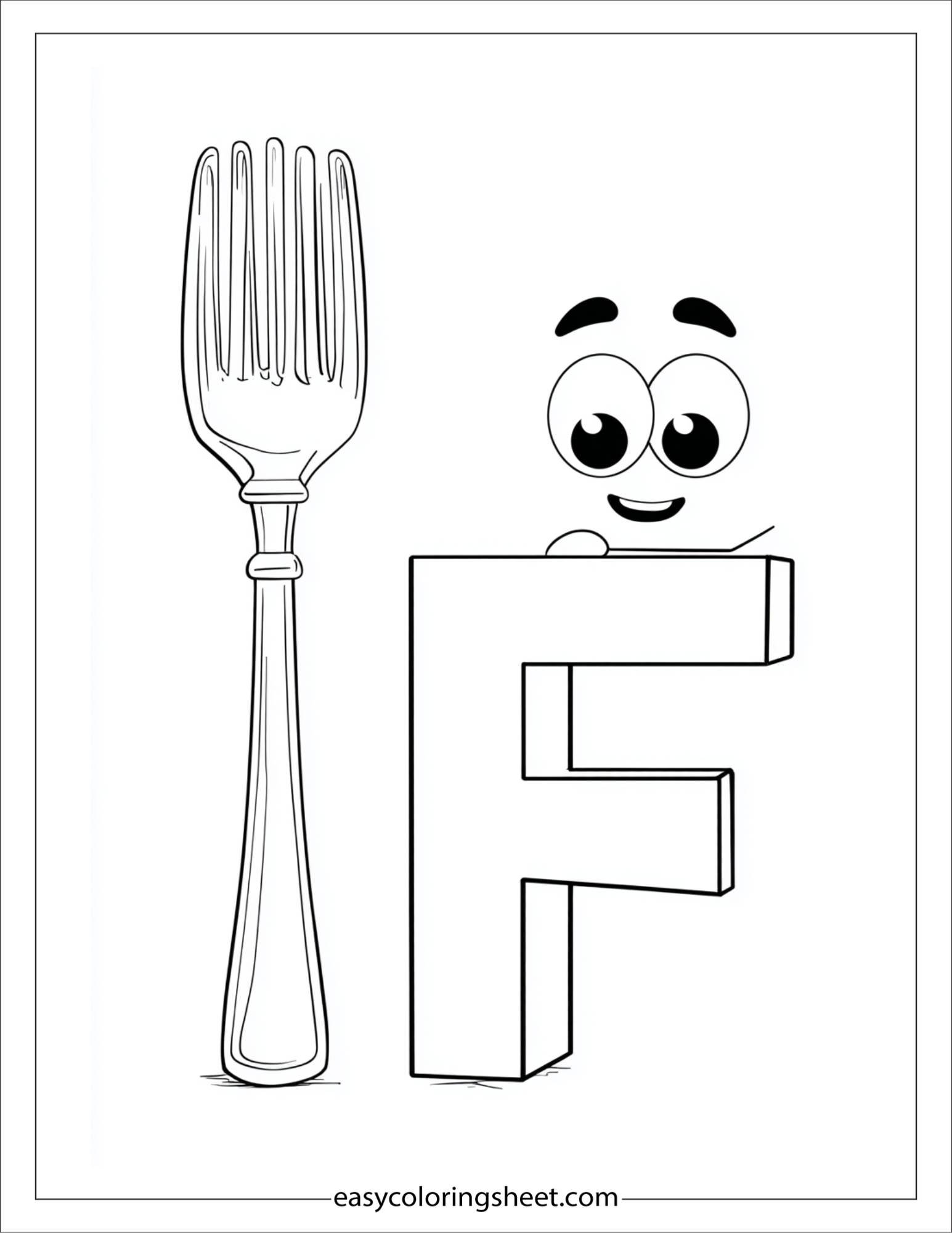 alphabet F fork coloring page