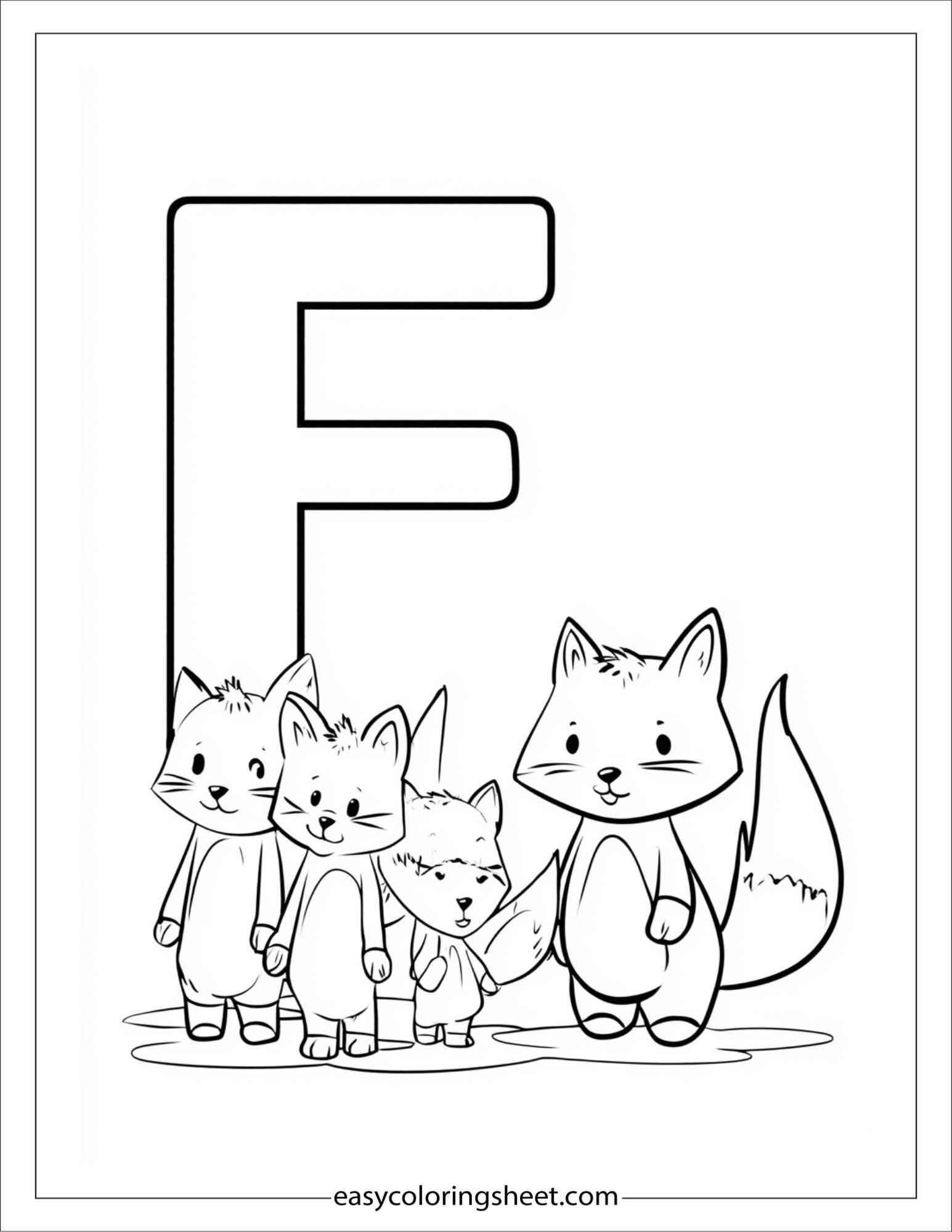 alphabet F fox family coloring page