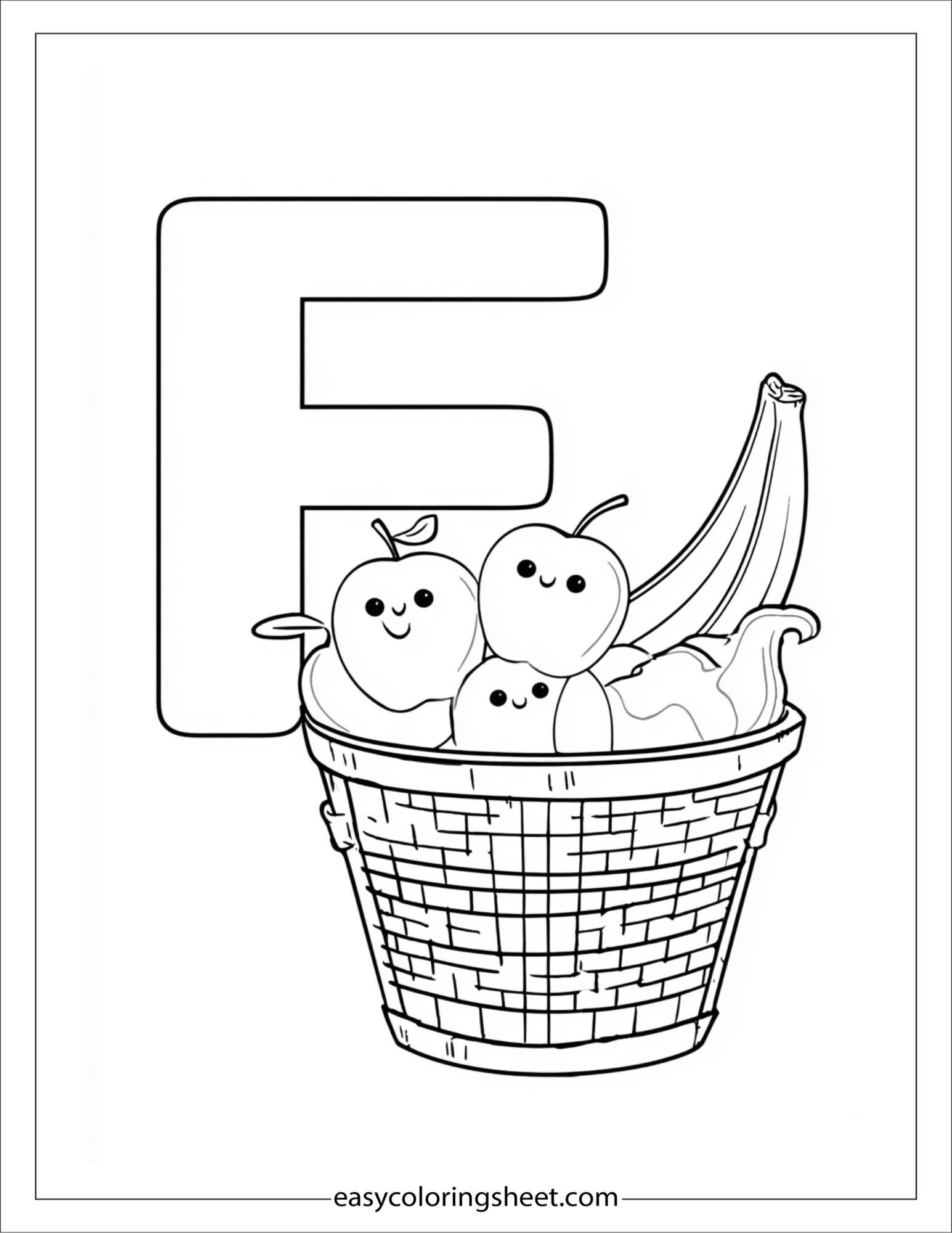 alphabet F fruit basket coloring page