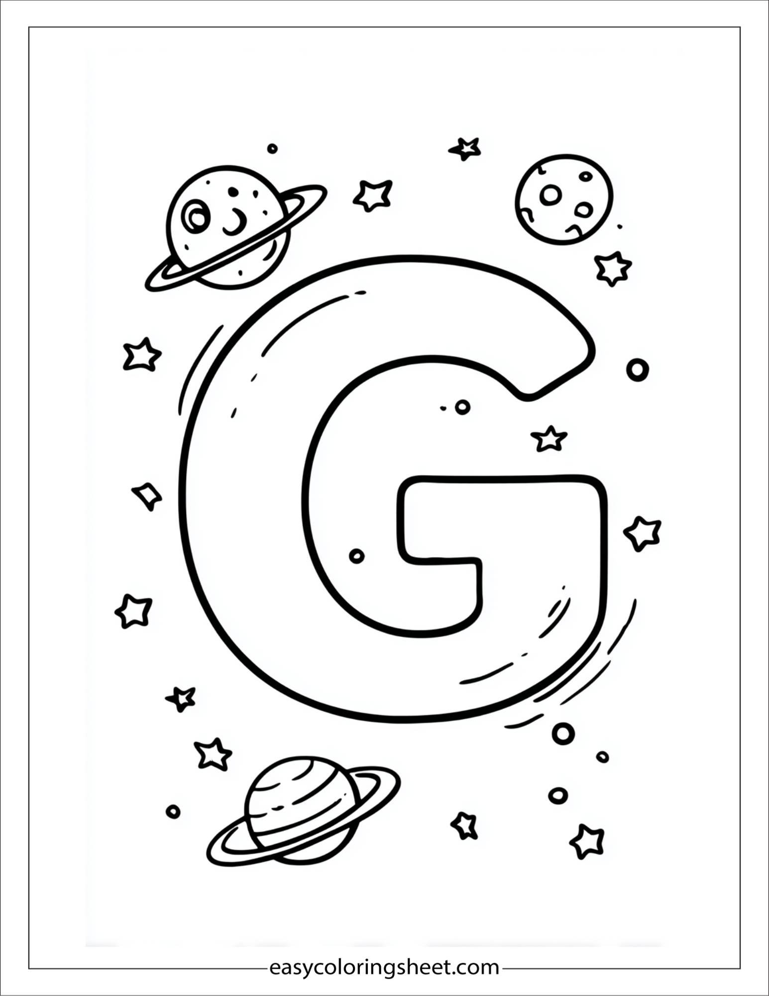 alphabet G galaxy coloring page