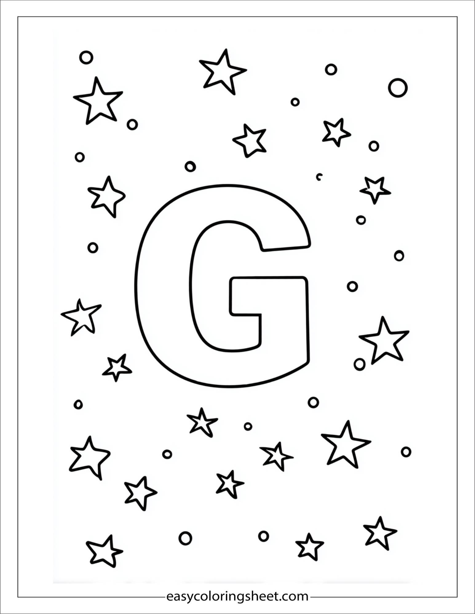 alphabet G galaxy stars coloring page