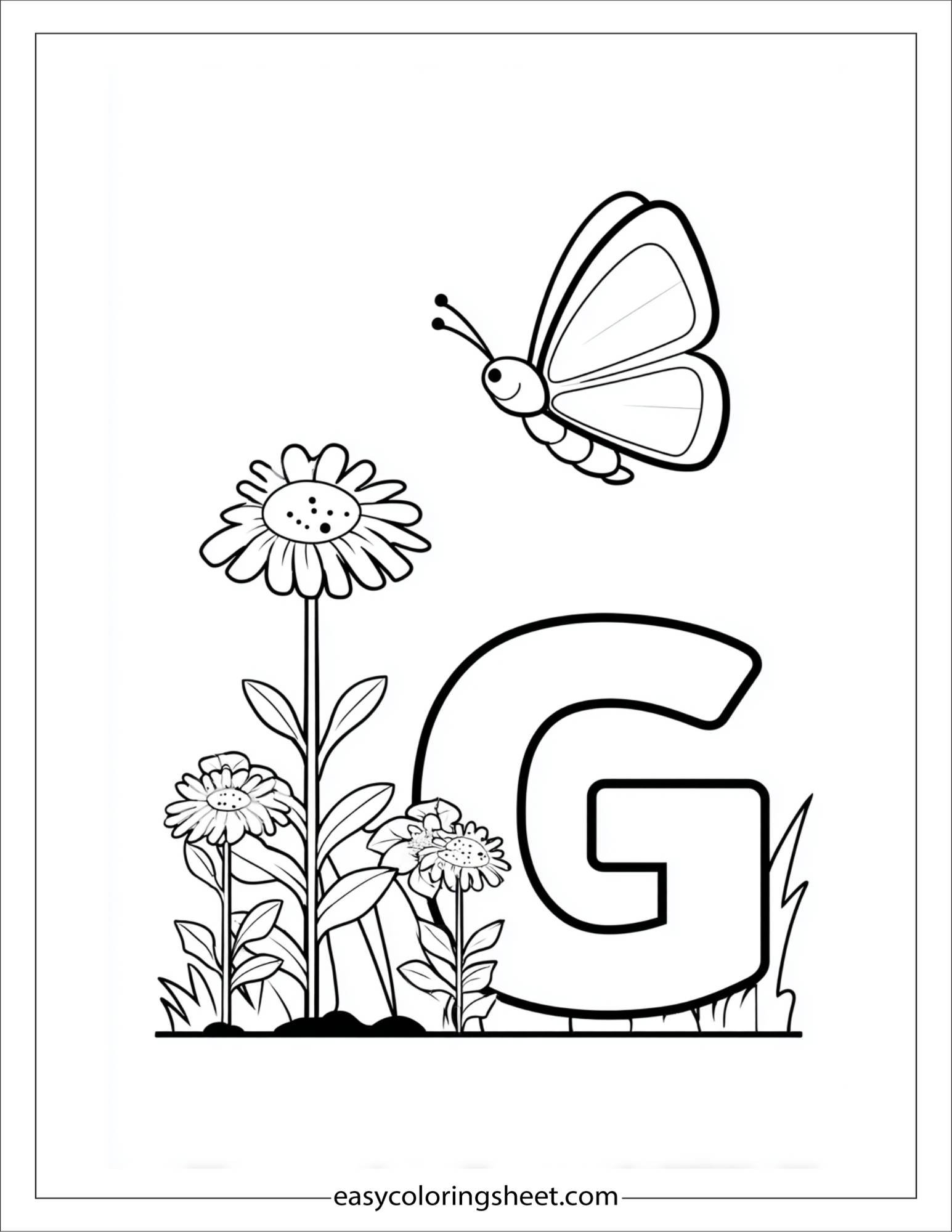 alphabet G garden butterfly coloring page