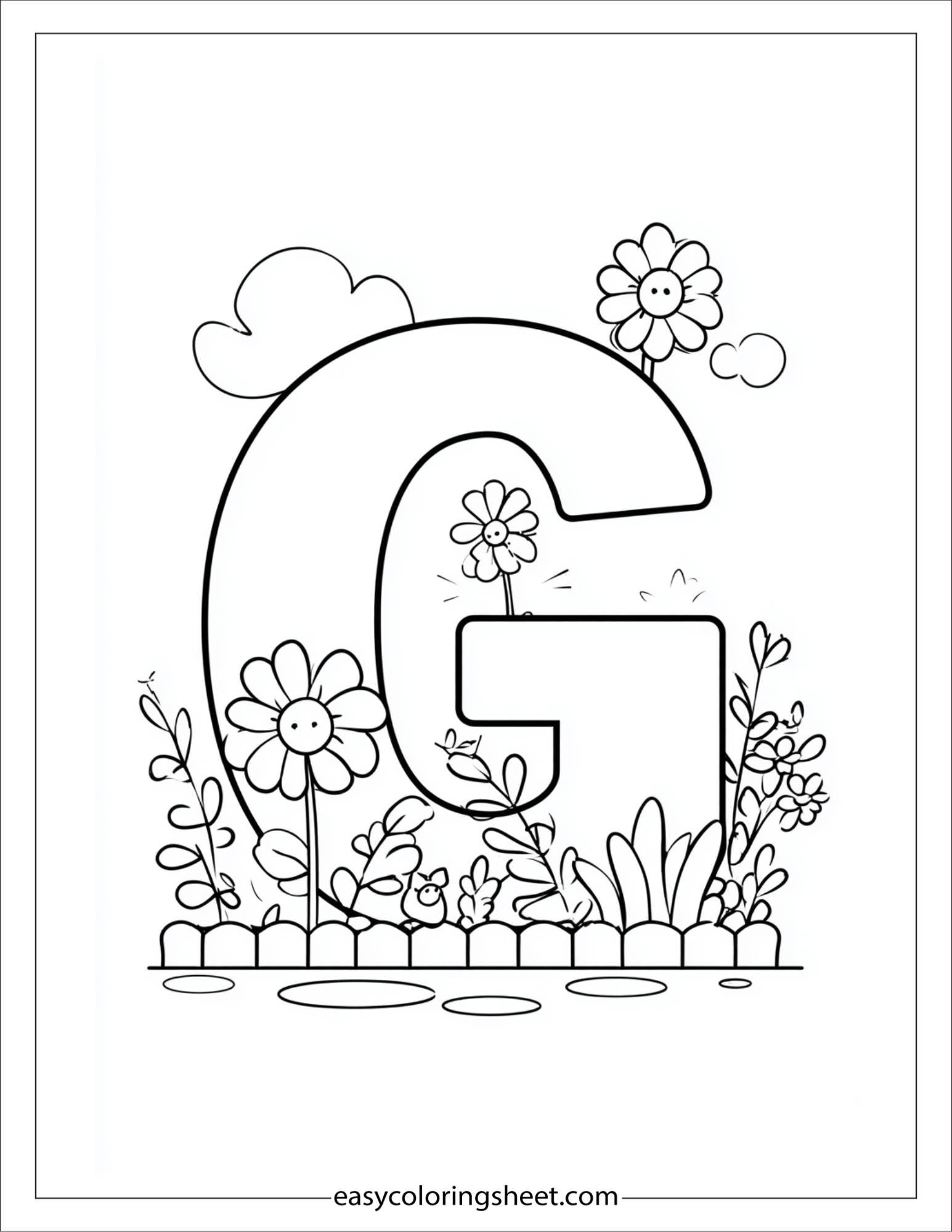 alphabet G garden coloring page