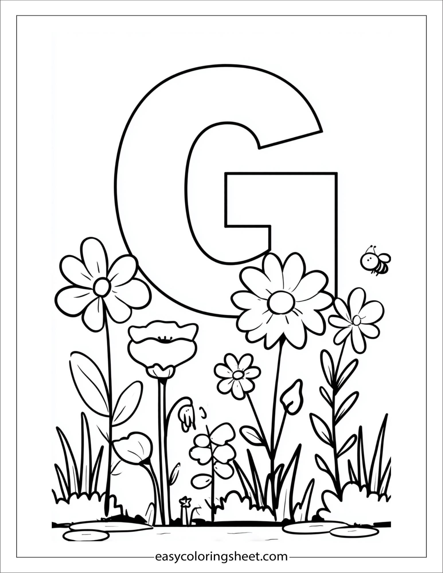 alphabet G garden flowers coloring page