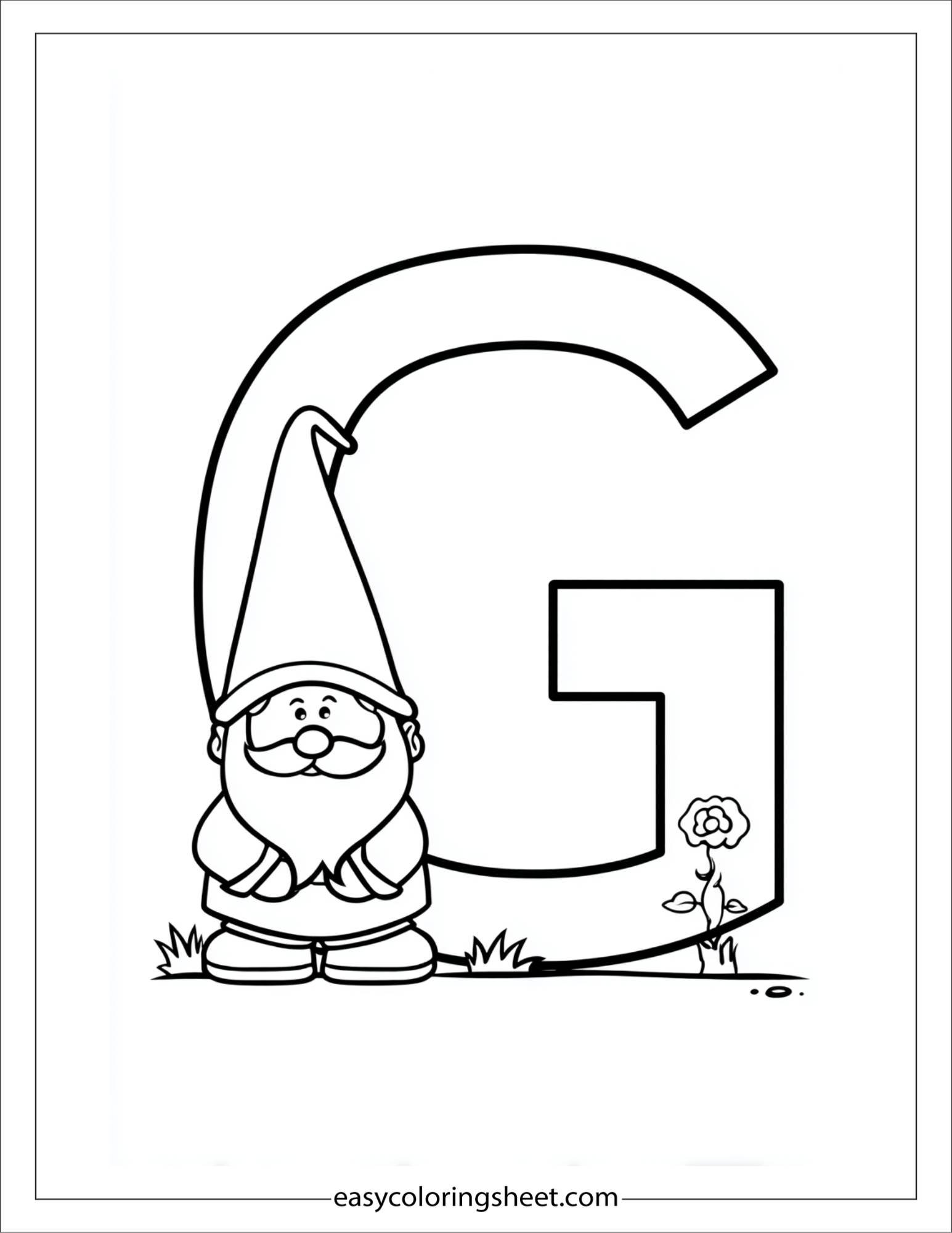 alphabet G garden gnome coloring page