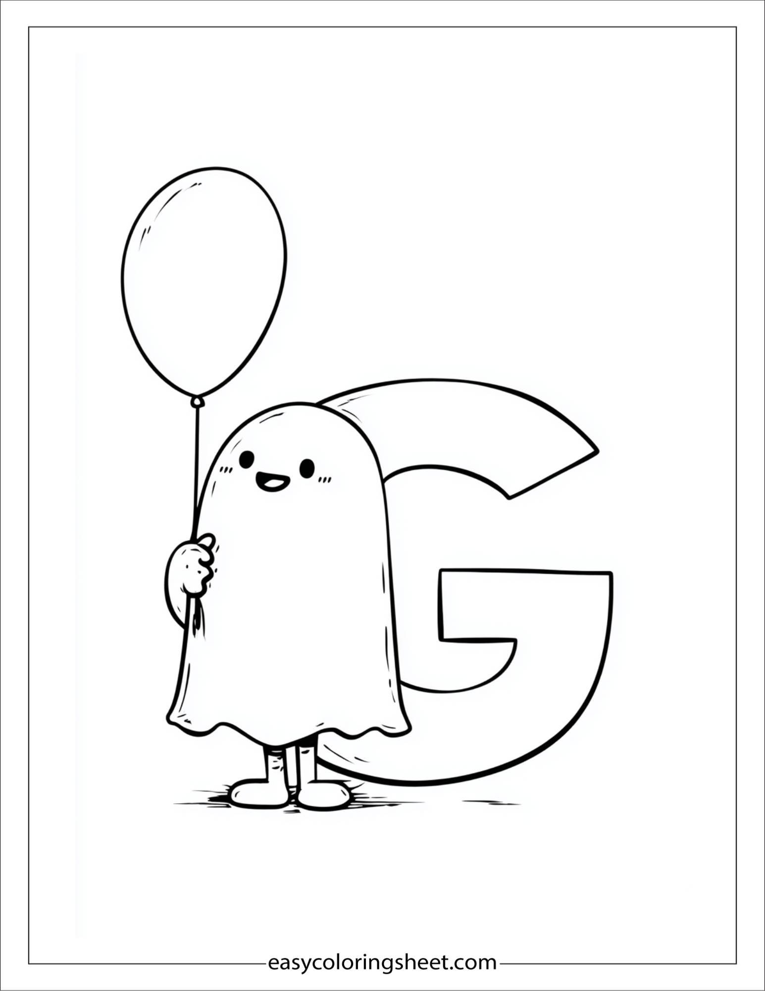 alphabet G ghost balloon coloring page