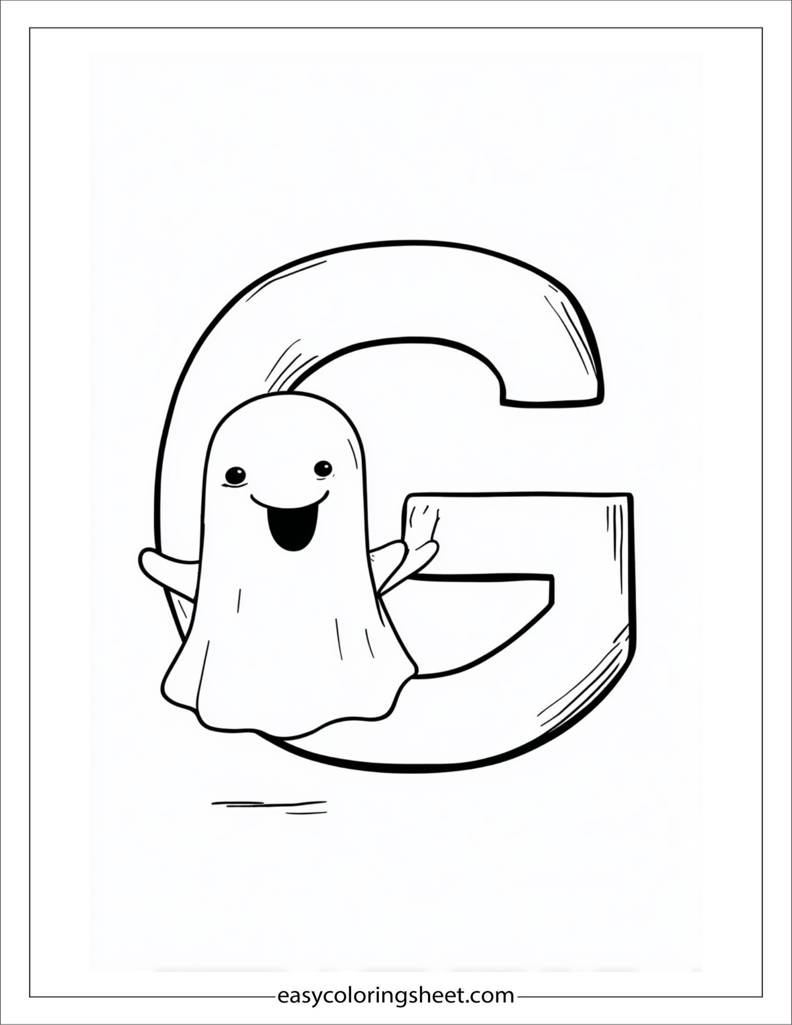 alphabet G ghost coloring page
