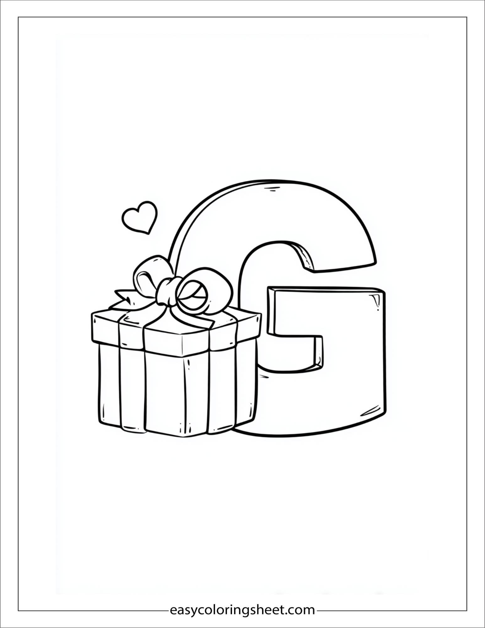 alphabet G gift box coloring page