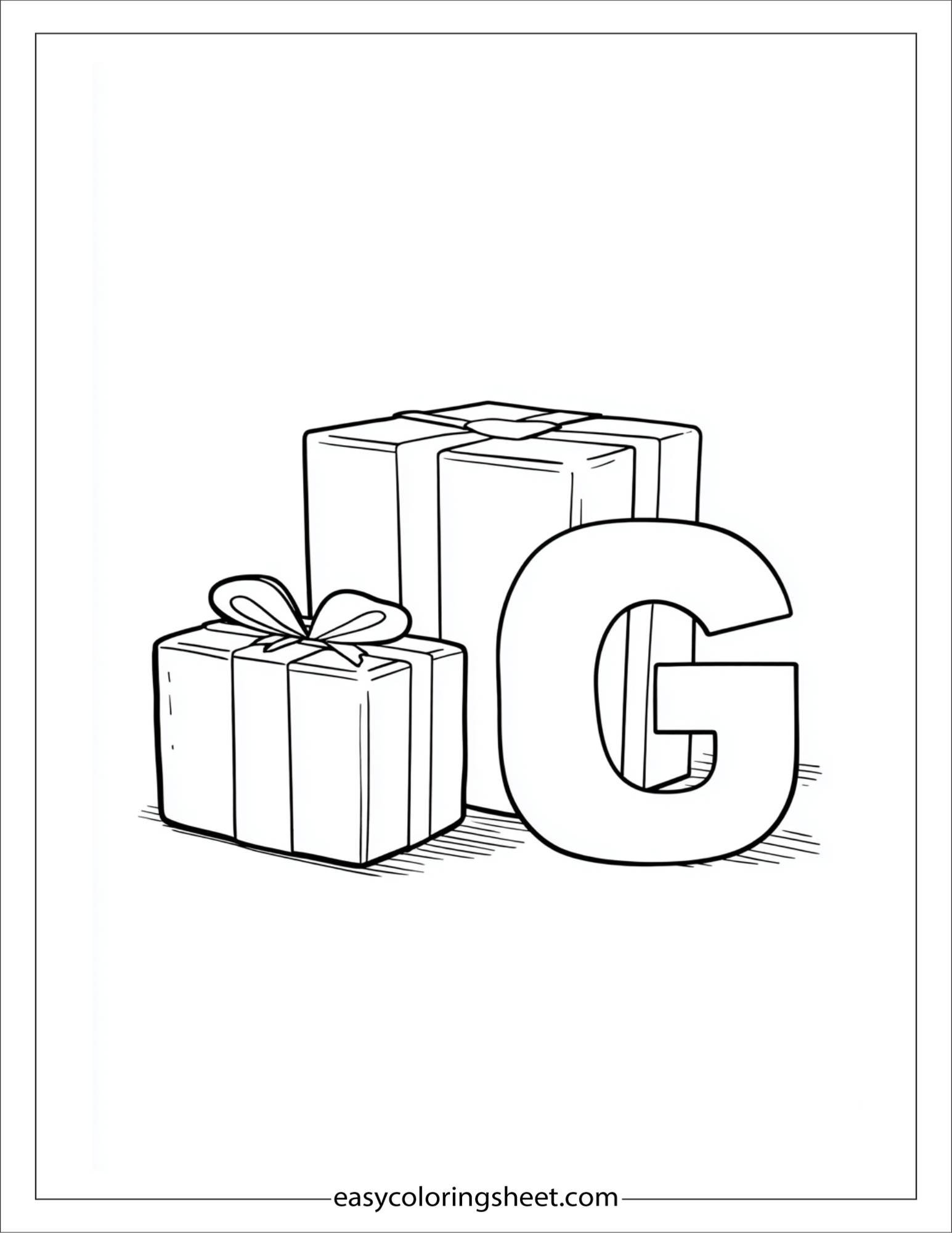 alphabet G gift coloring page