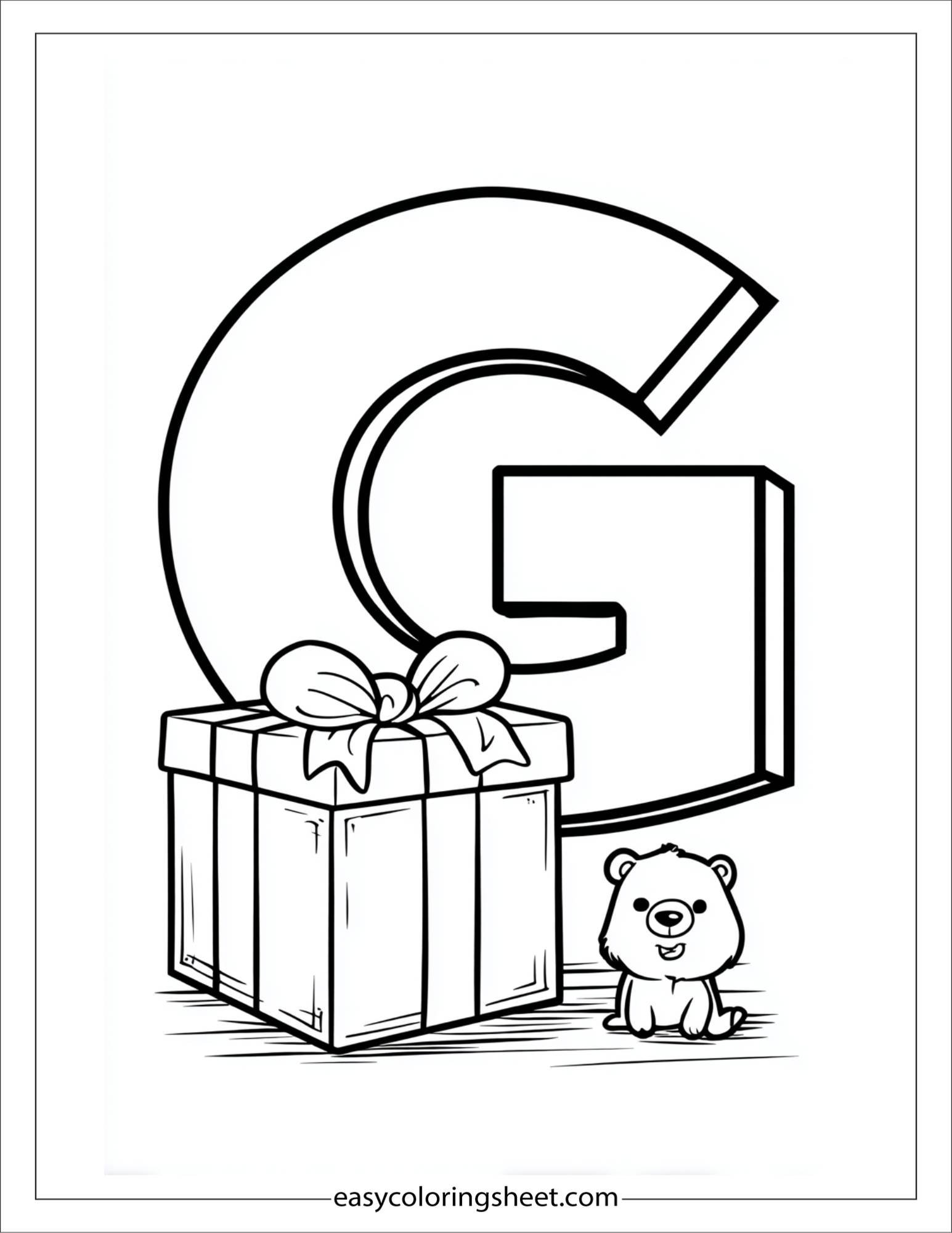 alphabet G gift ribbon coloring page