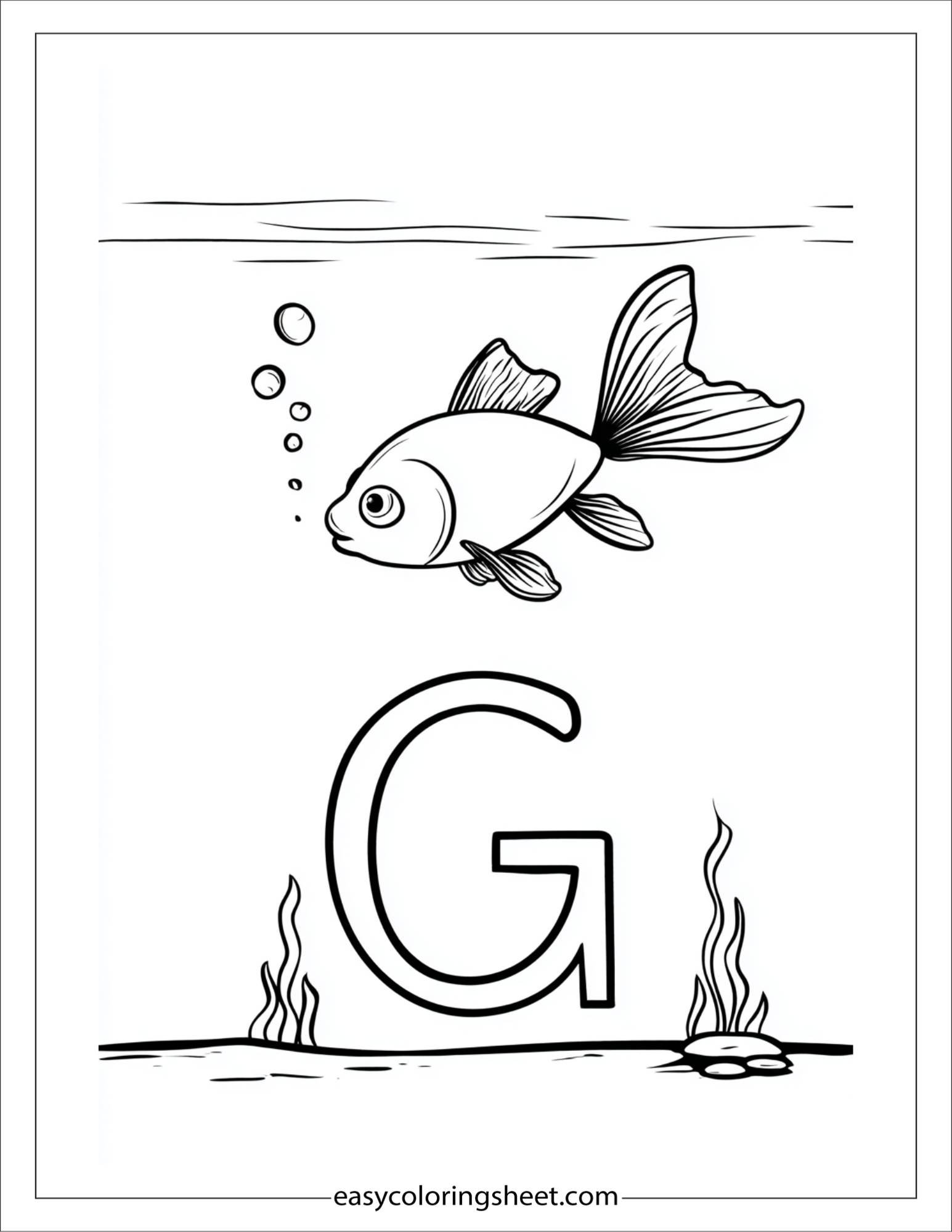 alphabet G goldfish coloring page