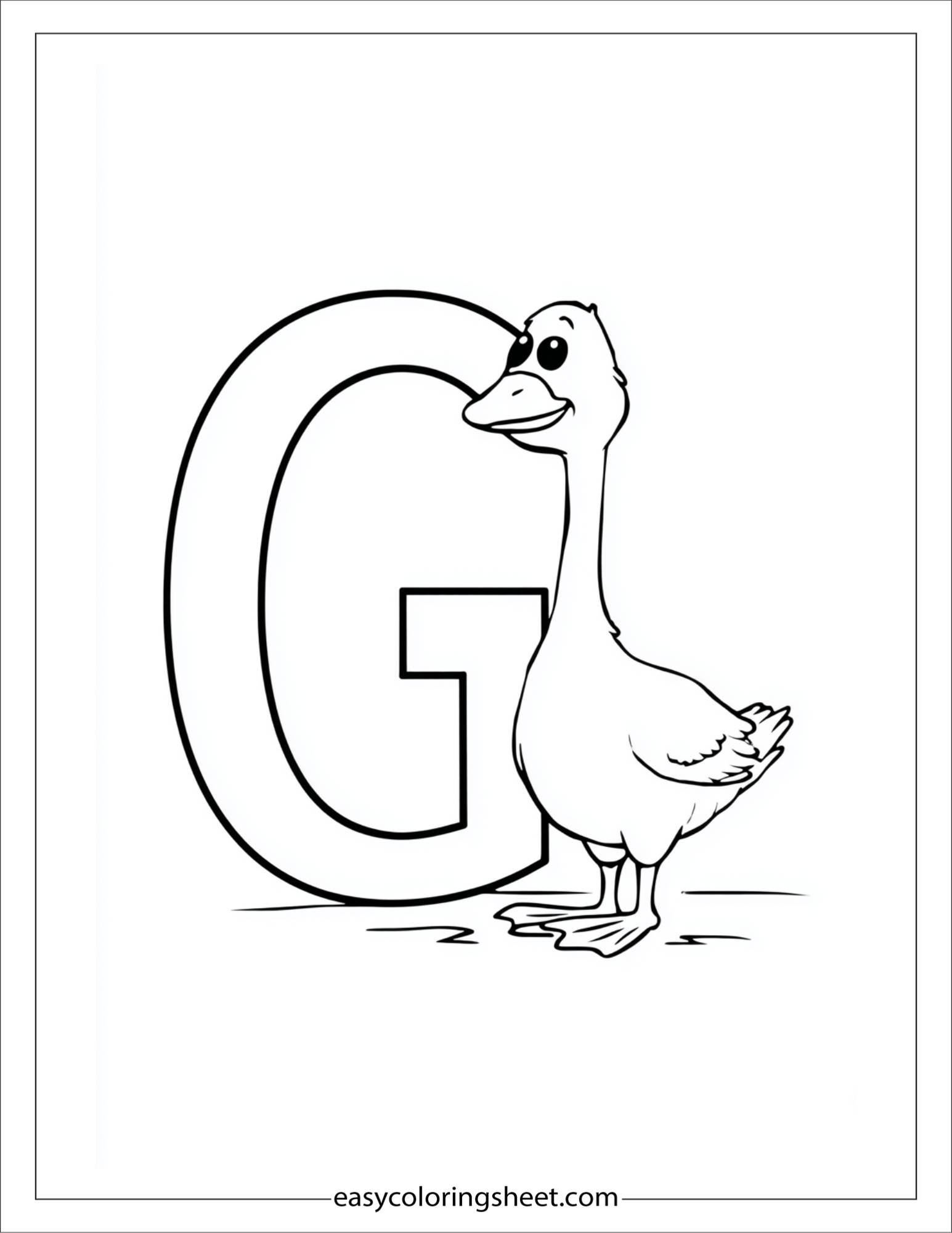 alphabet G goose coloring page