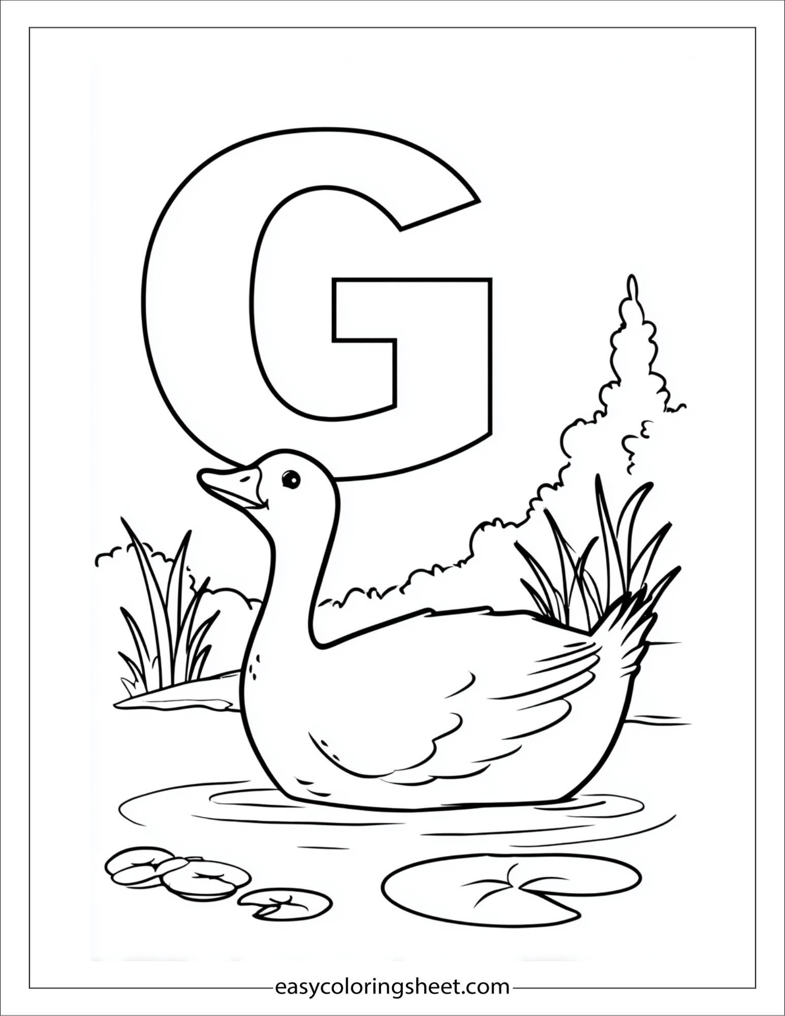 alphabet G goose pond coloring page