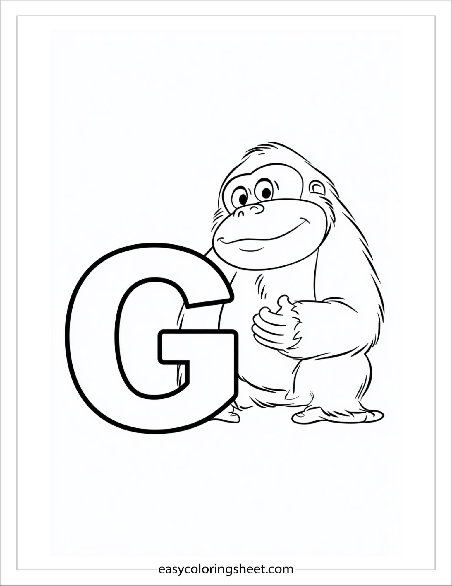 alphabet G gorilla baby coloring page