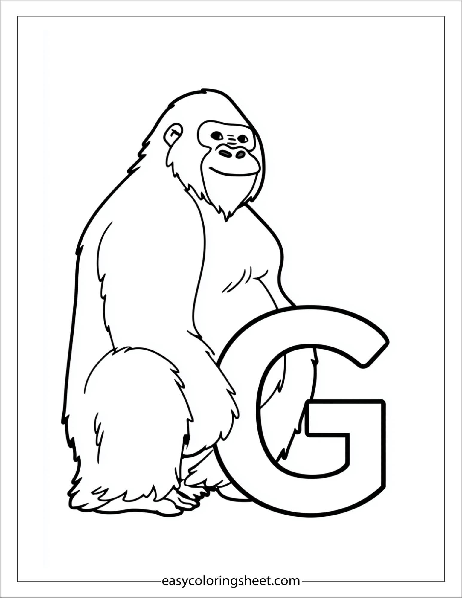 alphabet G gorilla coloring page