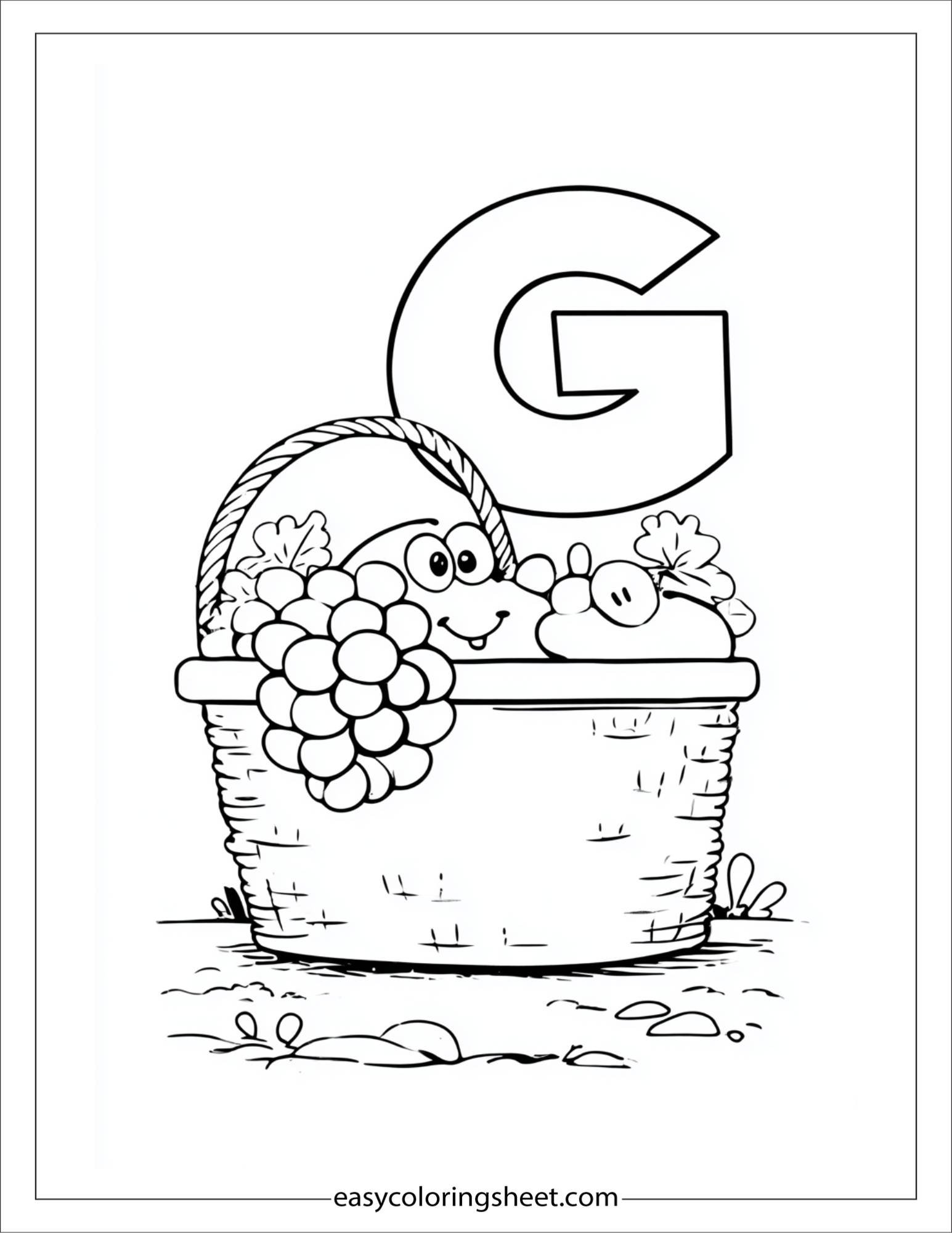 alphabet G grapes basket coloring page