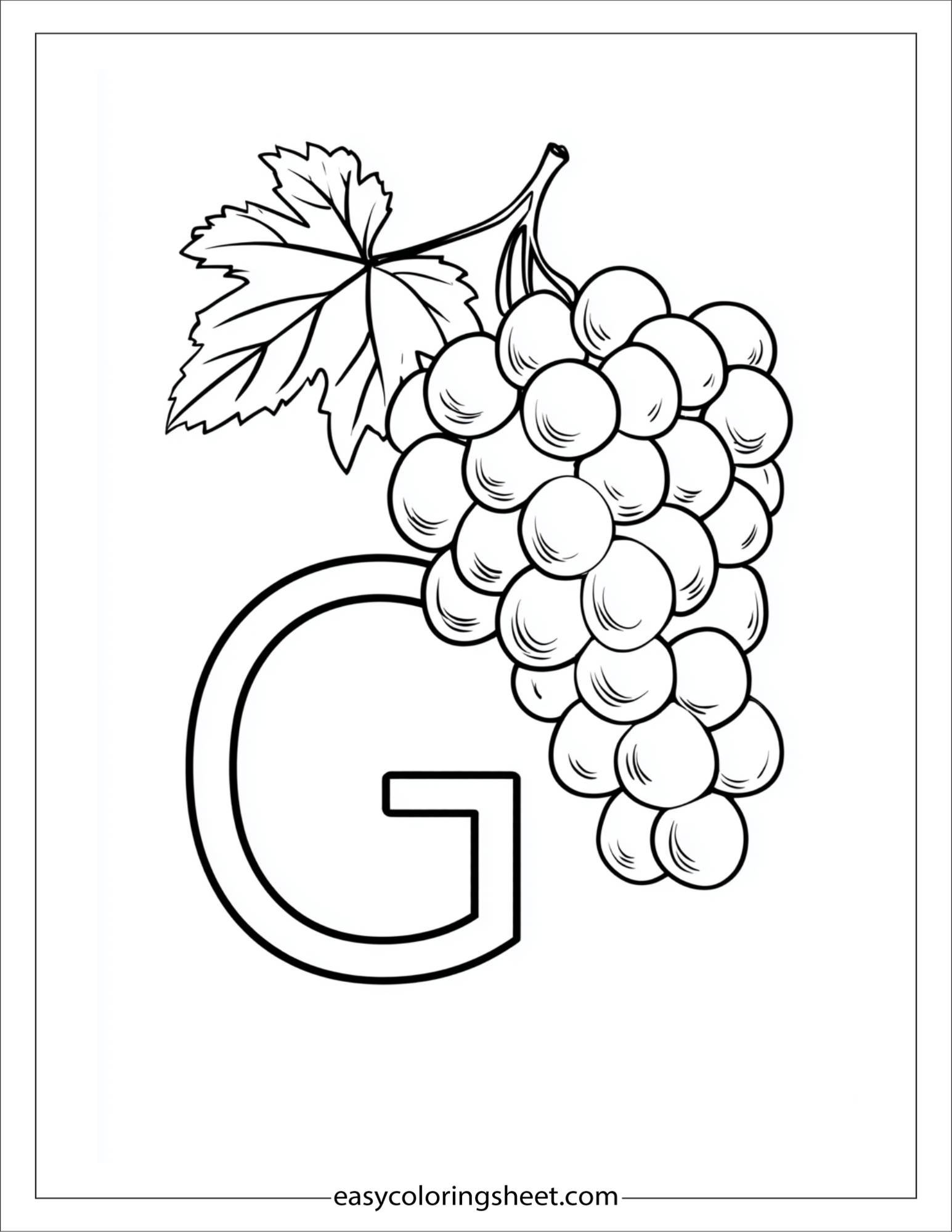 alphabet G grapes coloring page