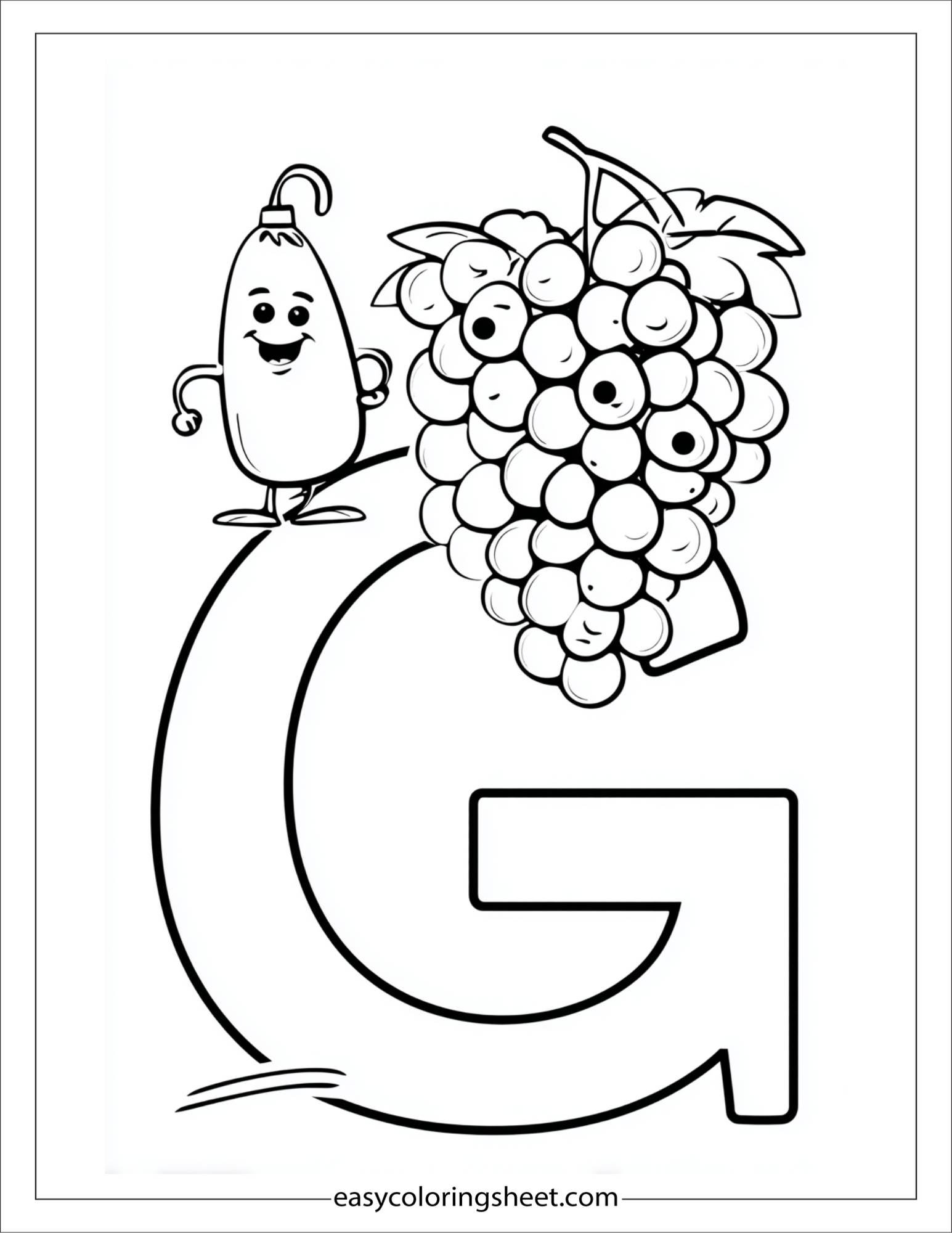 alphabet G grapes vine coloring page