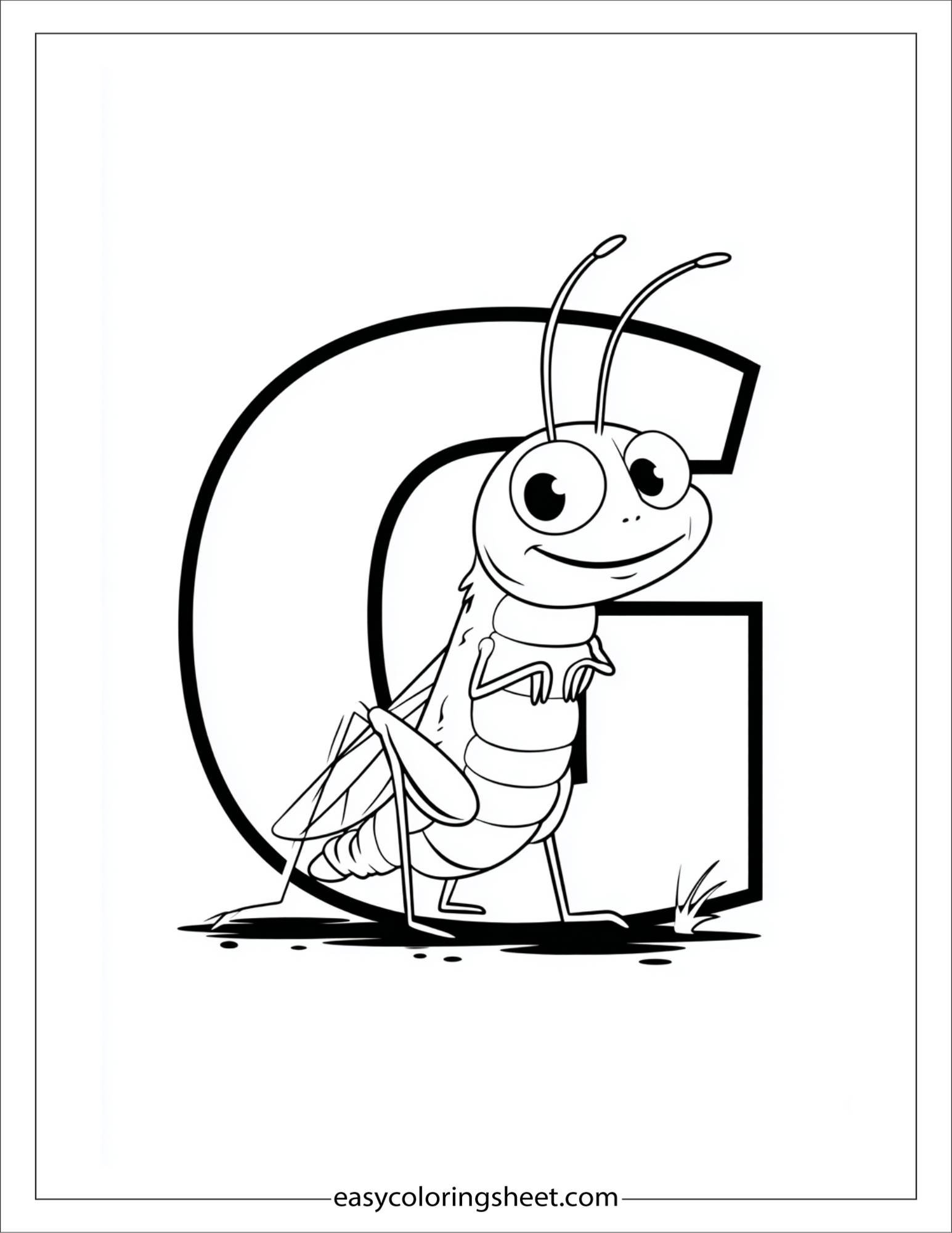 alphabet G grasshopper coloring page