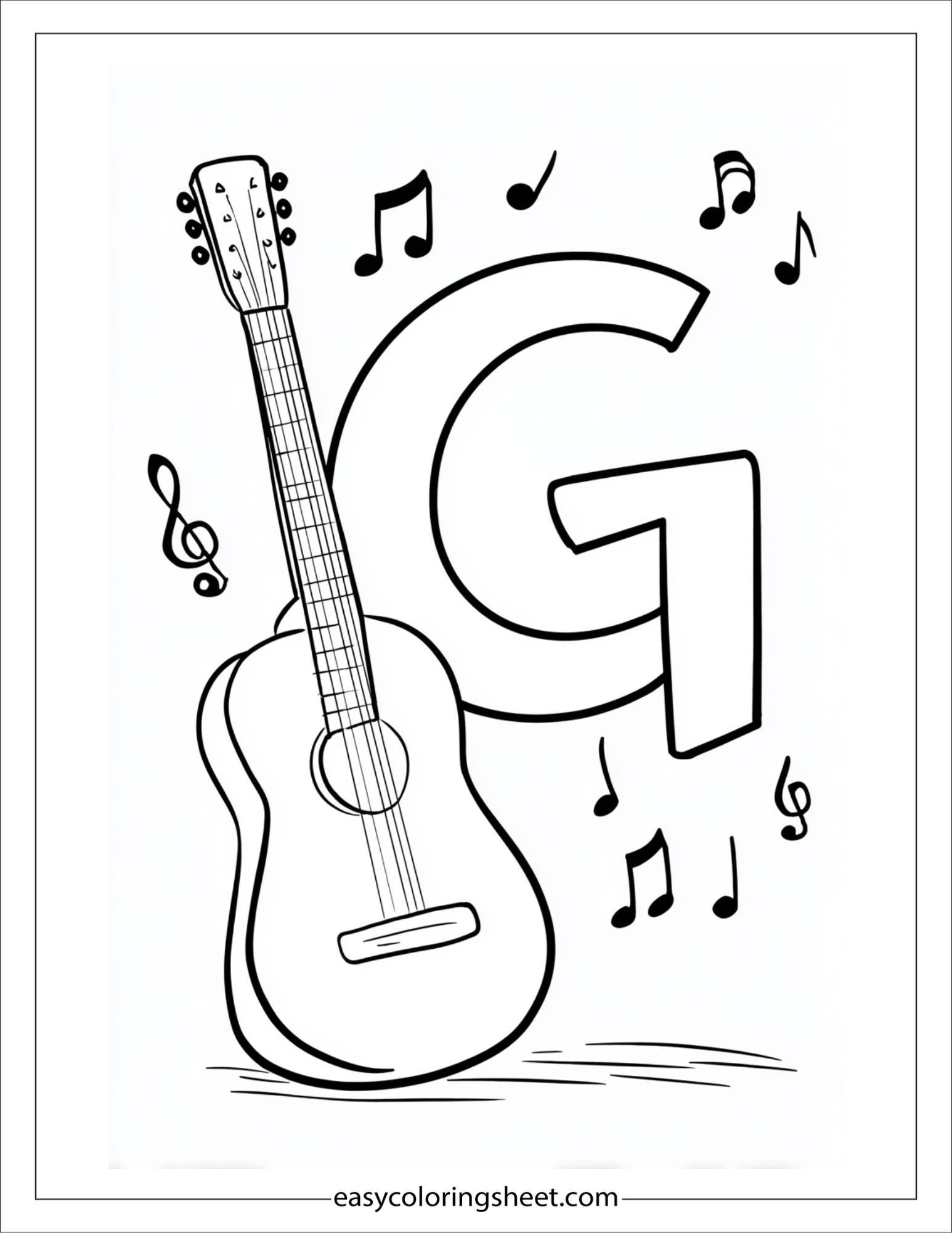 alphabet G guitar coloring page