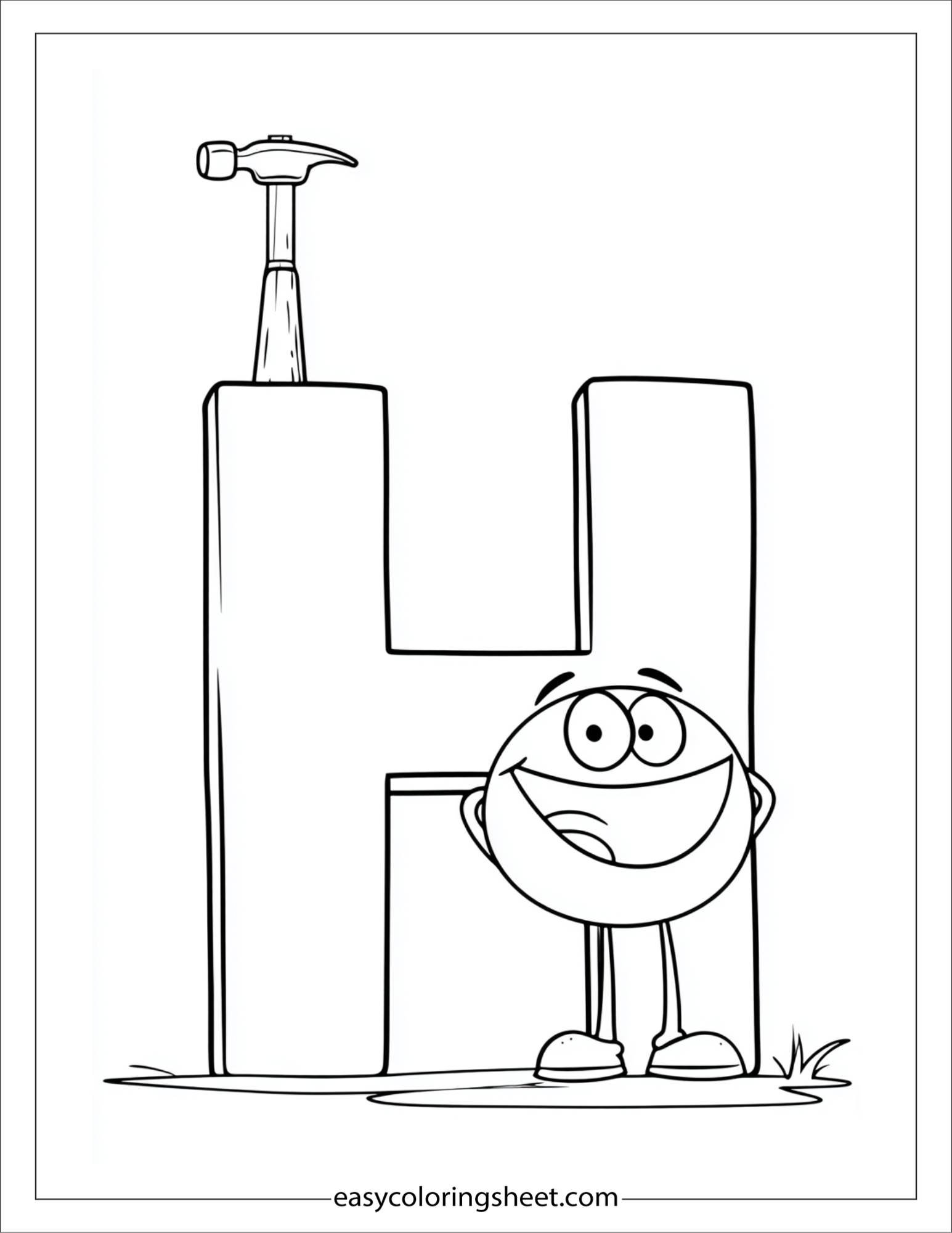 alphabet H hammer coloring page