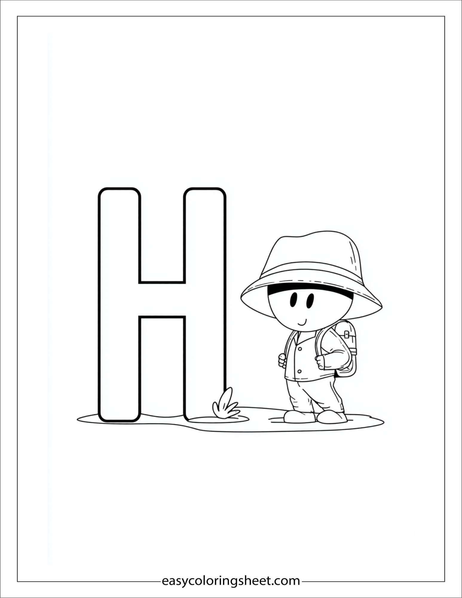 alphabet H hat coloring page
