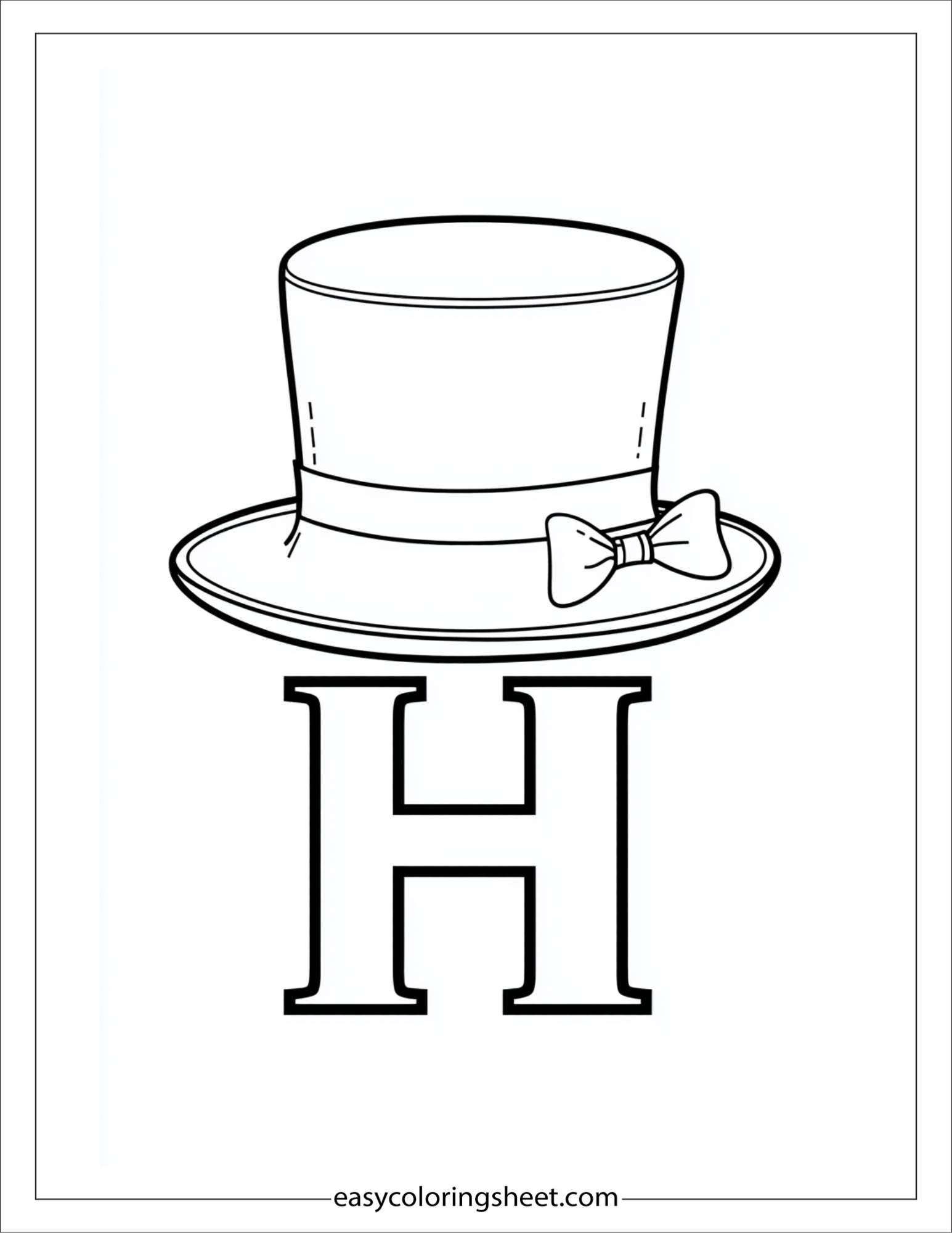 alphabet H hat fashion coloring page