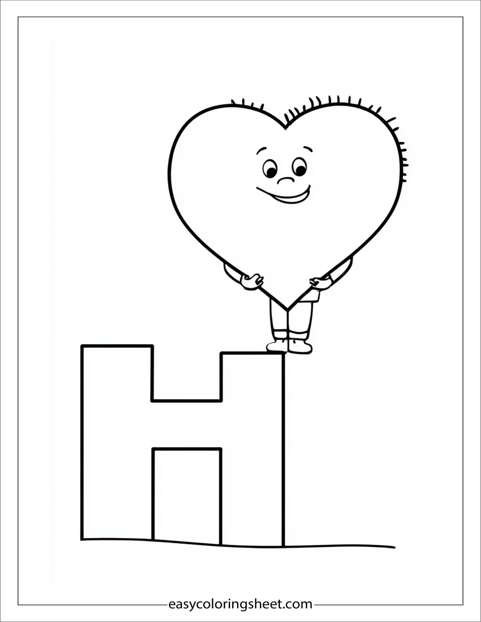 alphabet H heart coloring page
