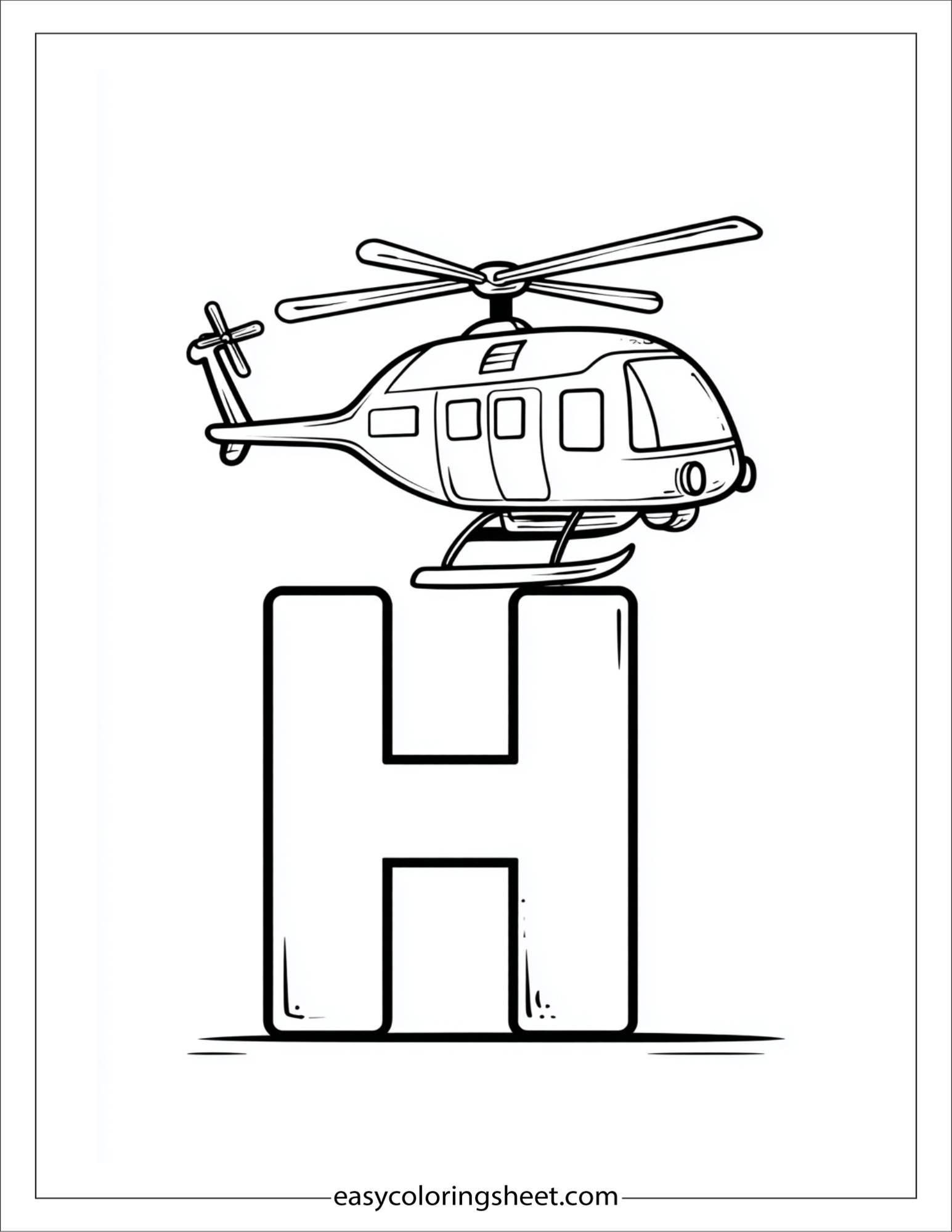 alphabet H helicopter coloring page