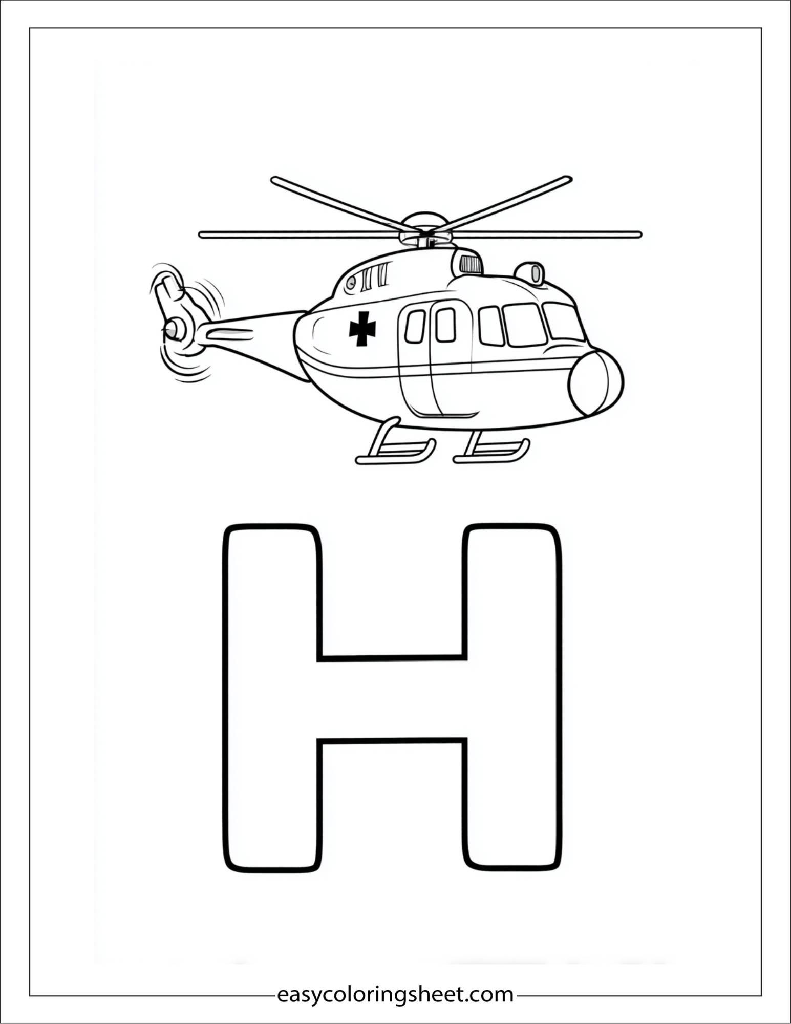 alphabet H helicopter rescue coloring page
