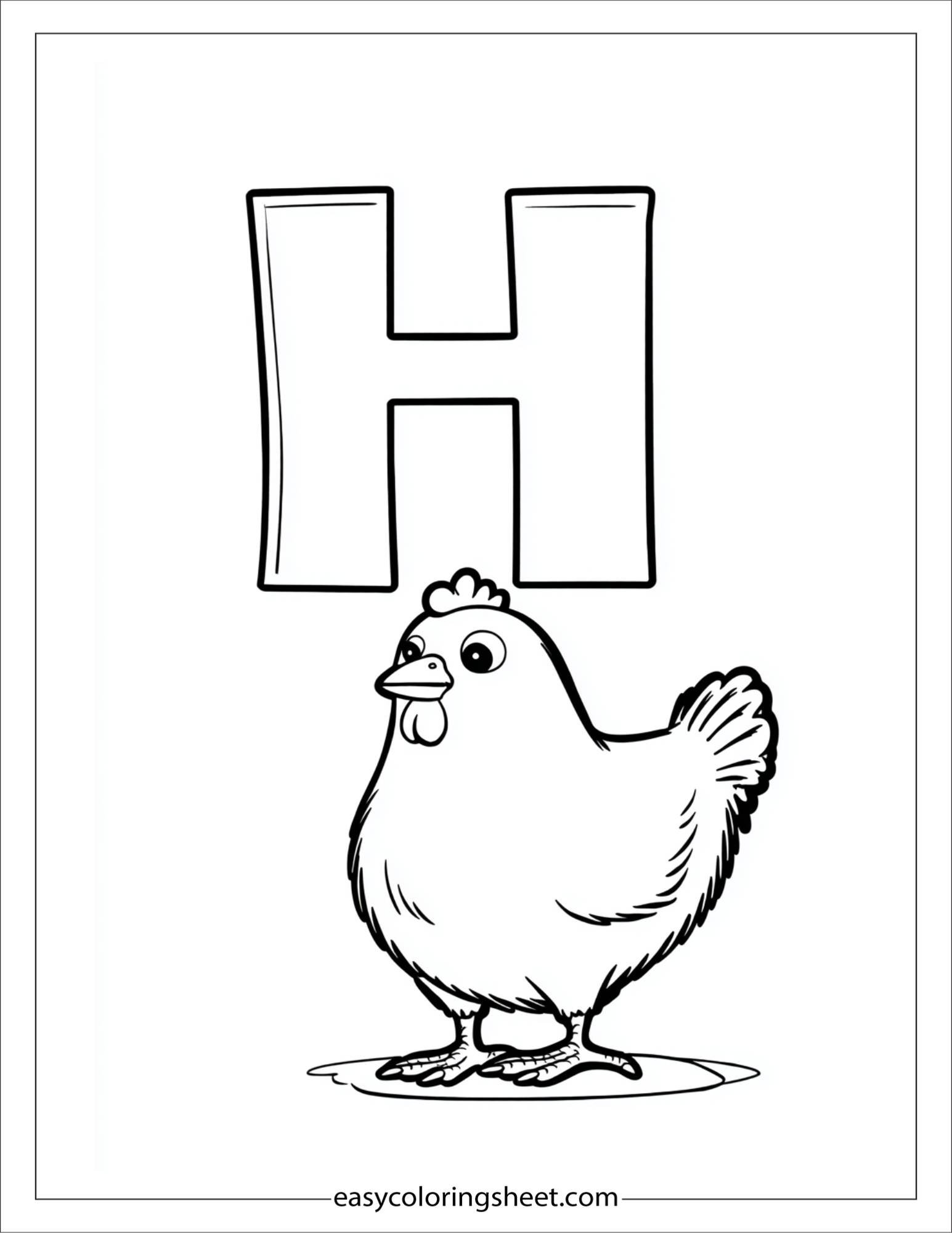 alphabet H hen coloring page