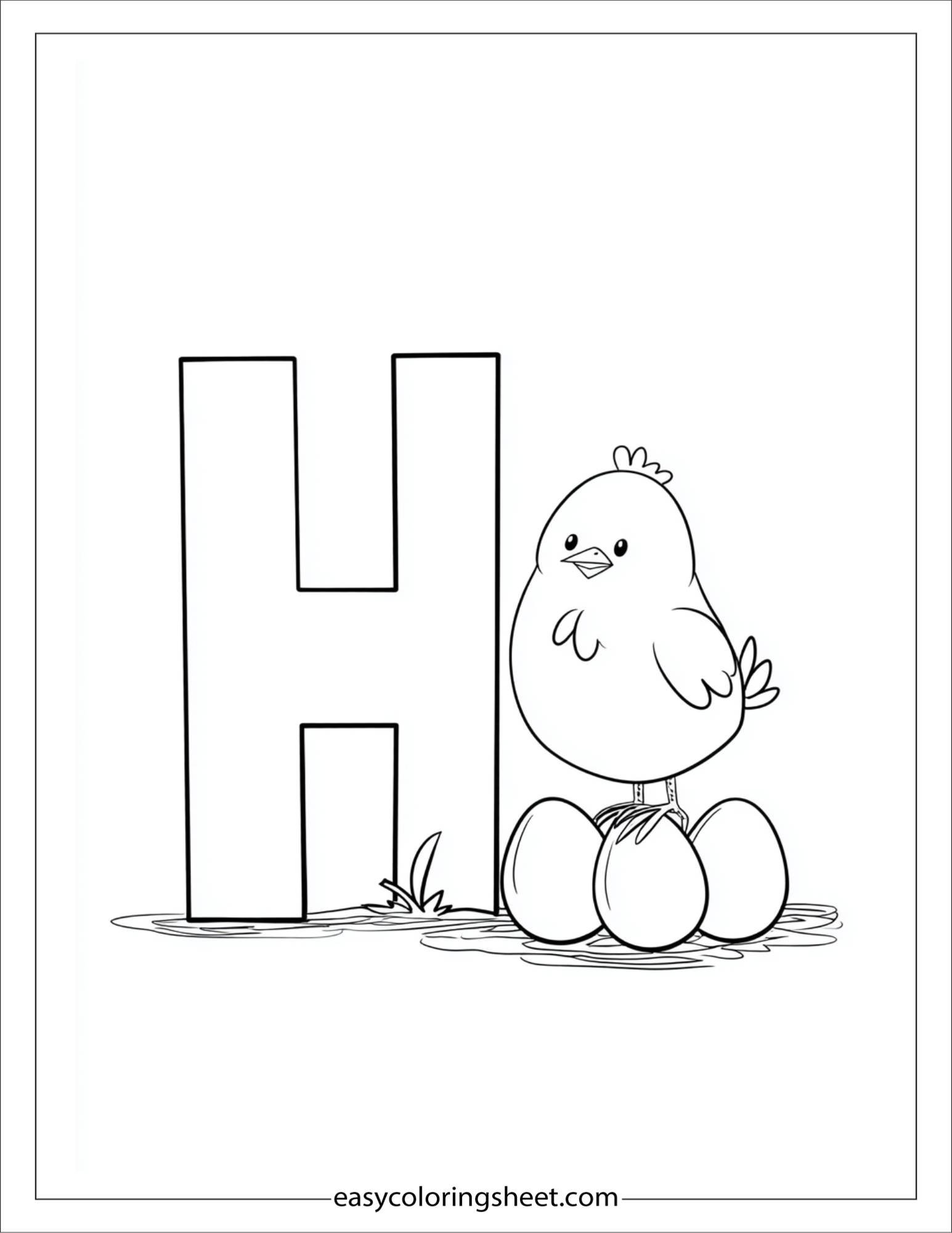 alphabet H hen eggs coloring page