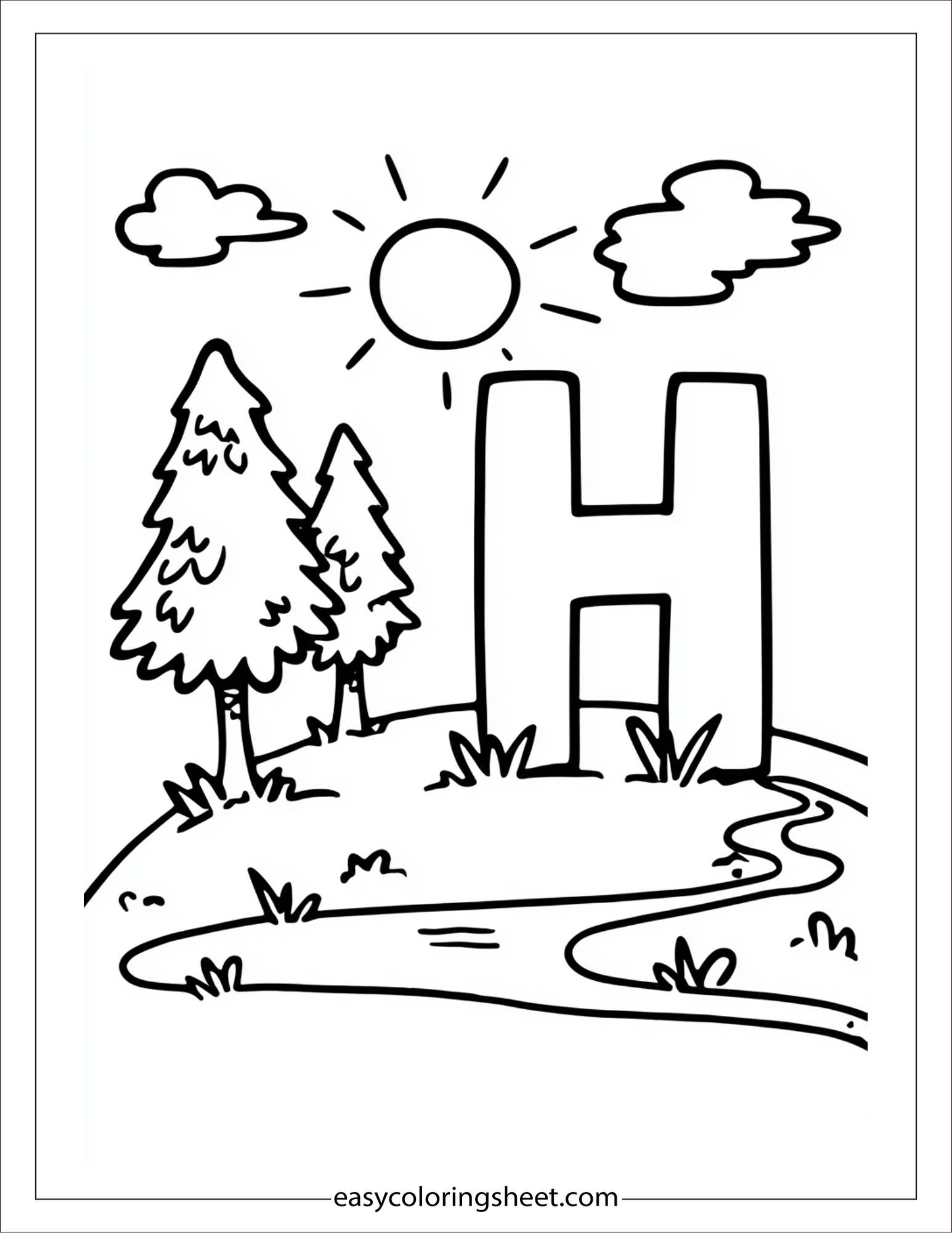 alphabet H hill coloring page
