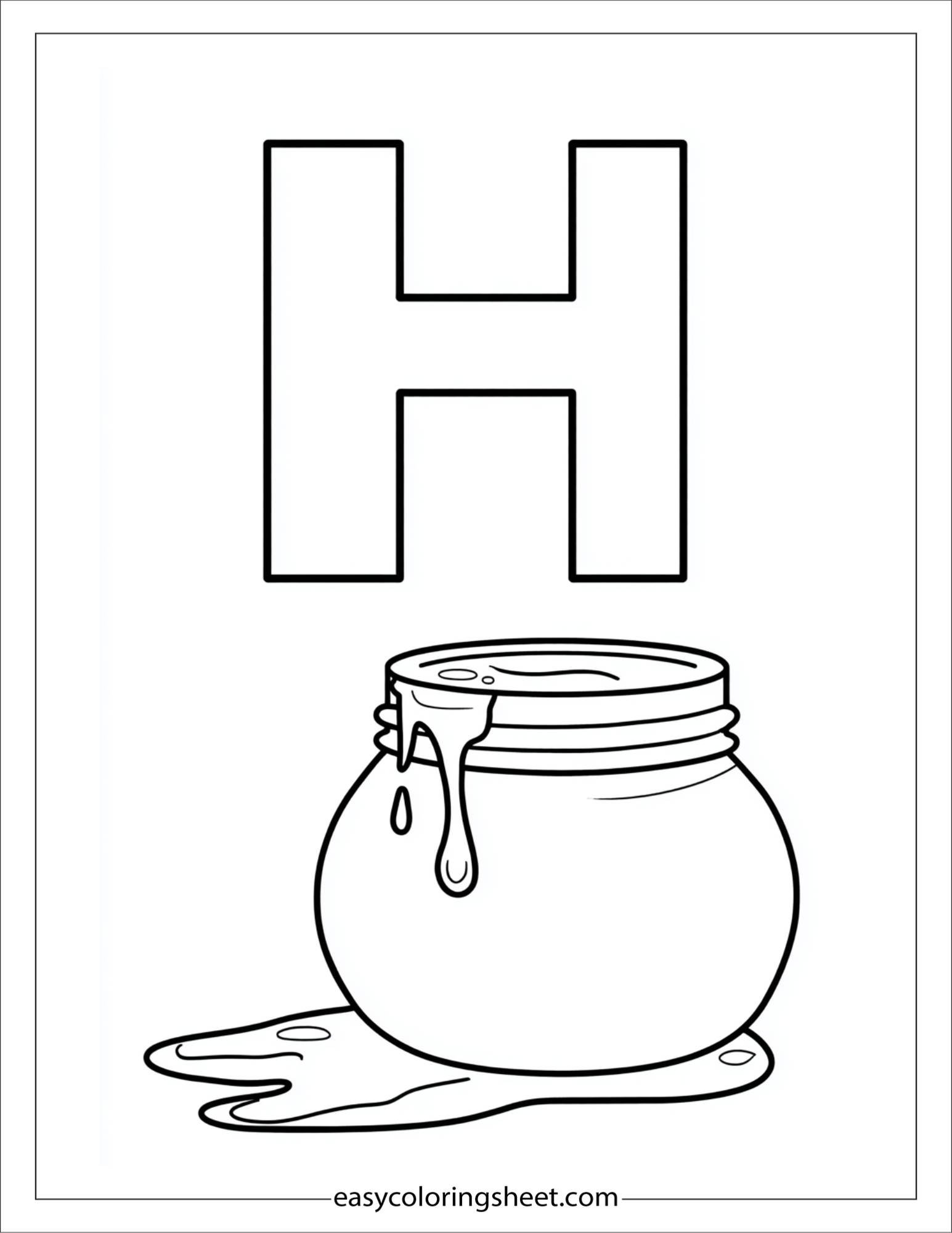 alphabet H honey pot coloring page