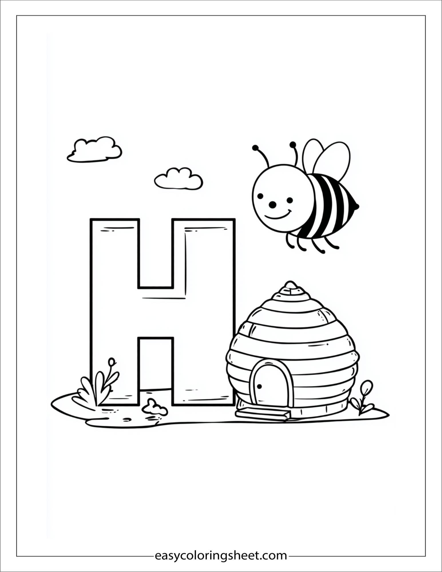 alphabet H honeybee coloring page