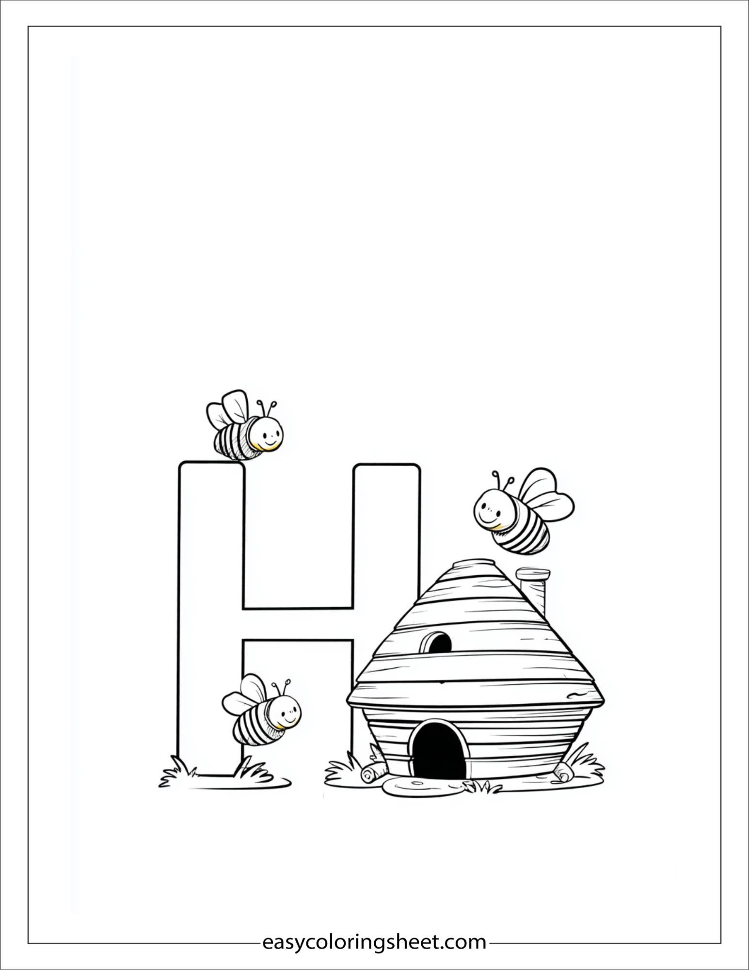 alphabet H honeybee hive coloring page