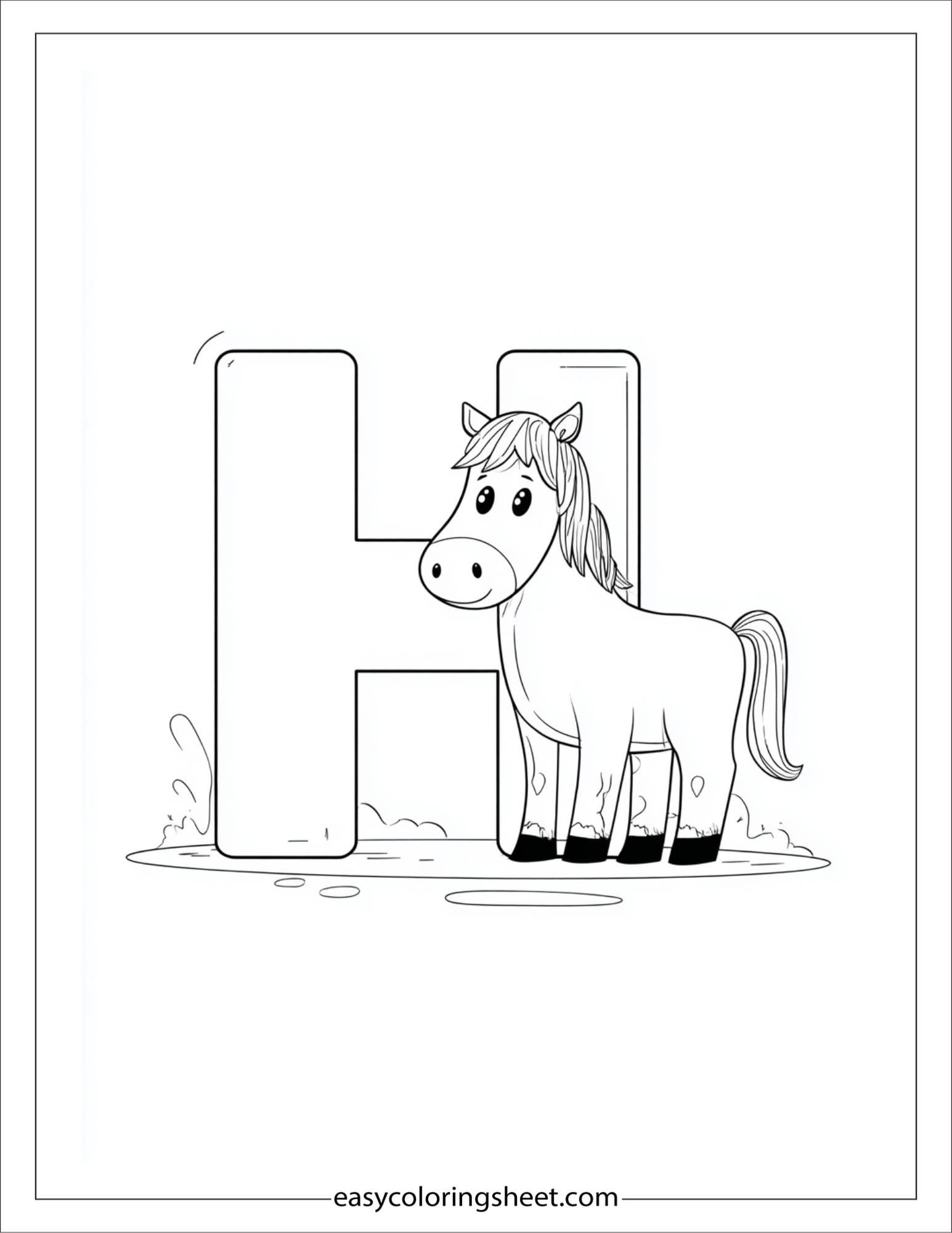 alphabet H horse coloring page