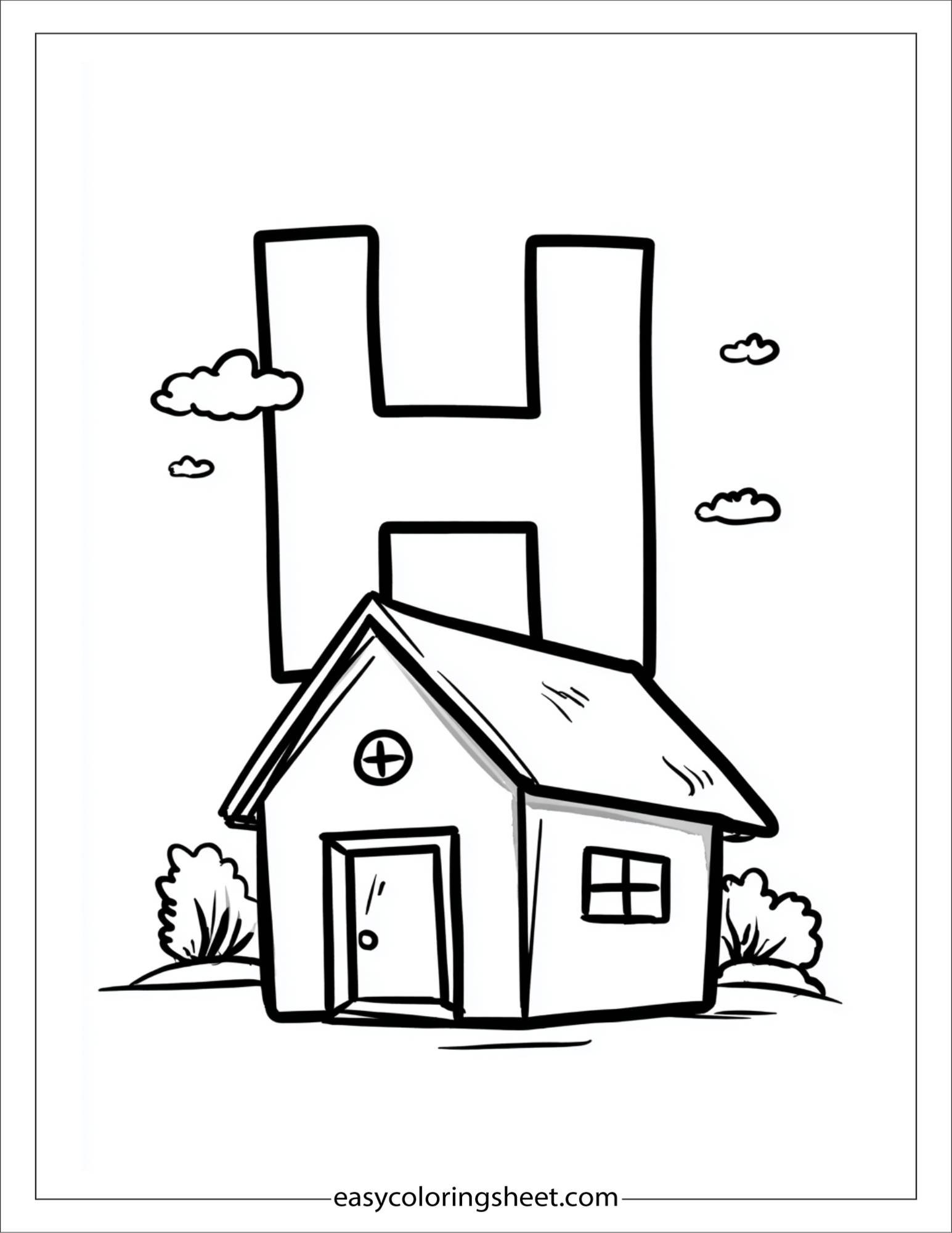 alphabet H house coloring page