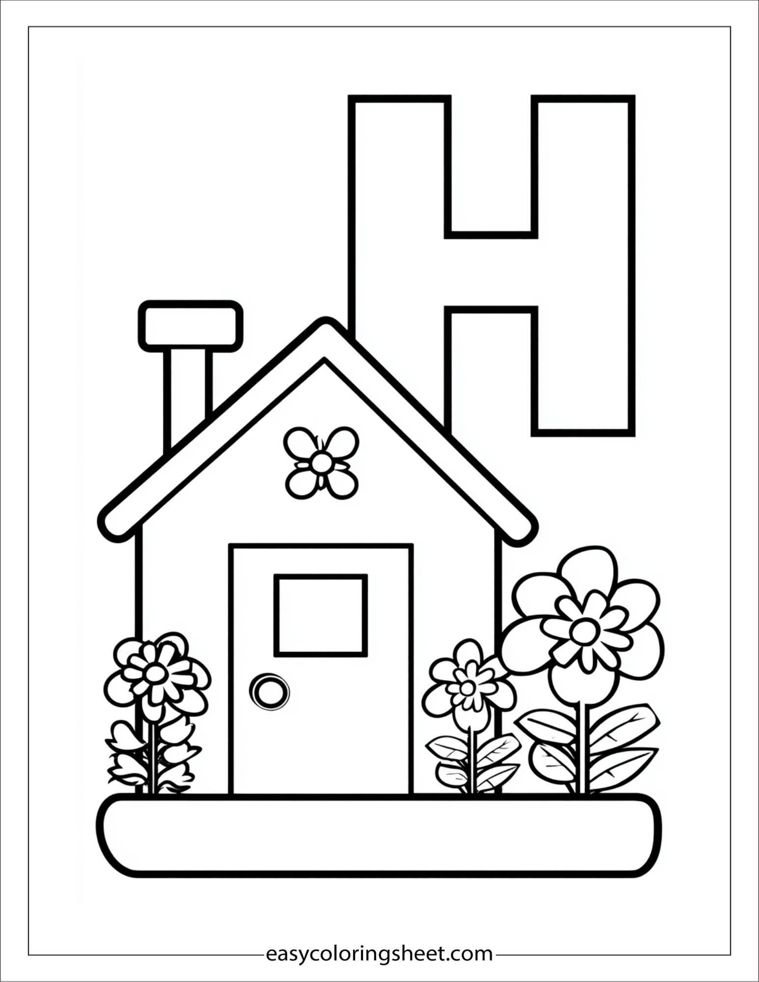 alphabet H house garden coloring page